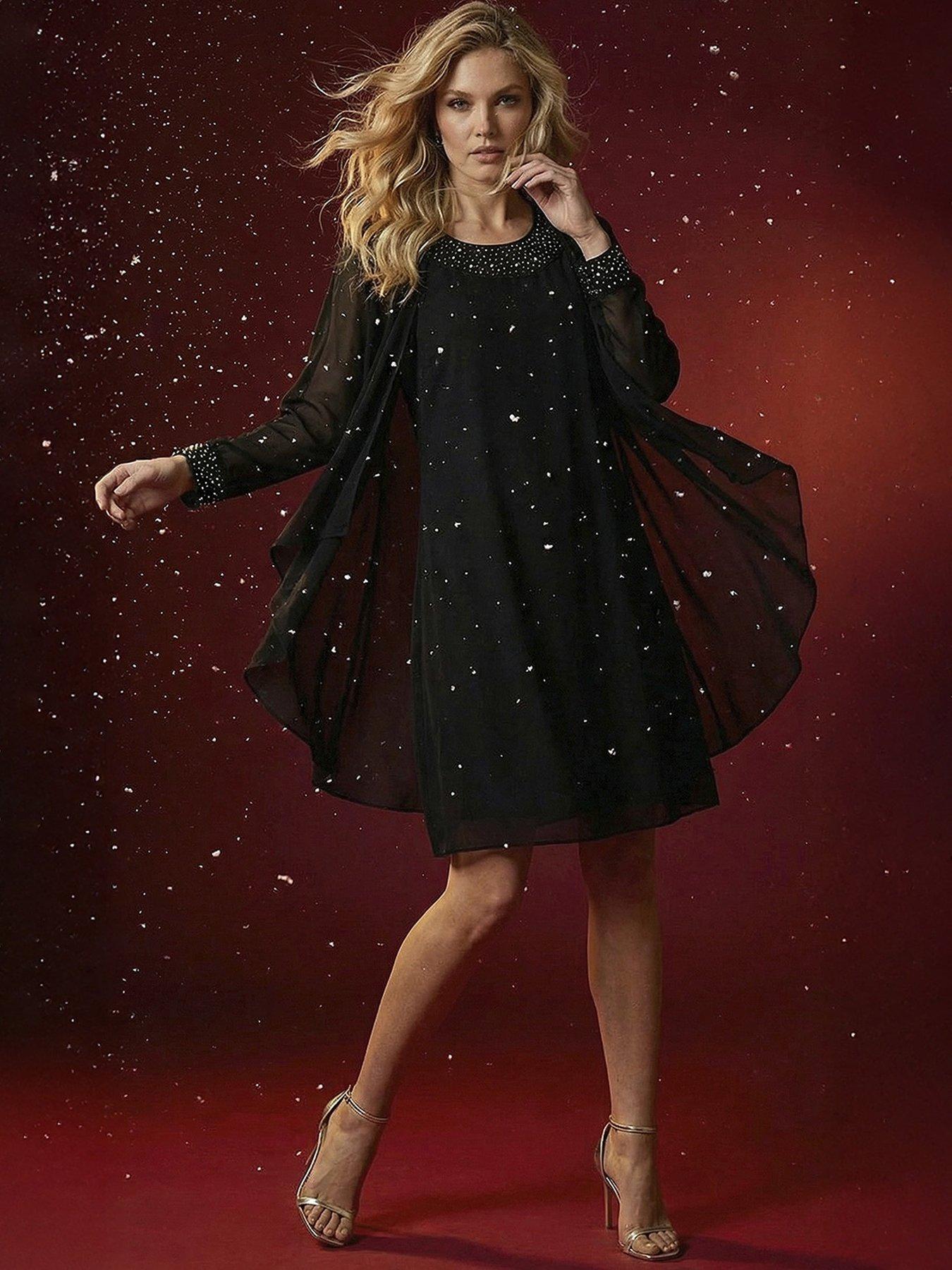 roman-embellished-shift-dress-amp-shrug-black
