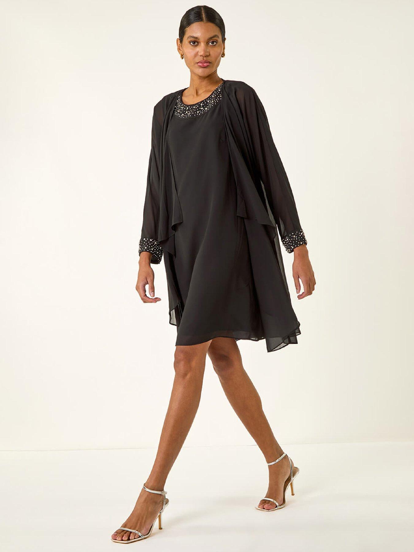 Roman Embellished Shift Dress  &  Shrug - Black