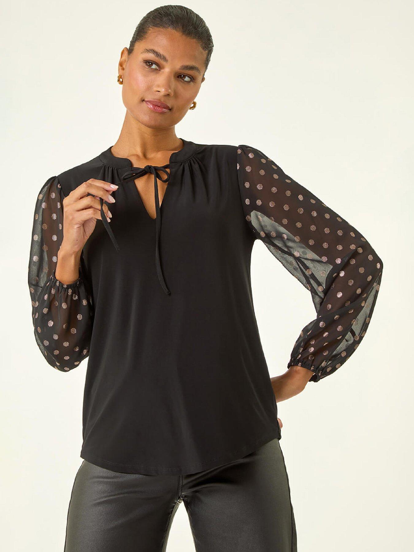 roman-chiffon-foil-spot-top-blackfront