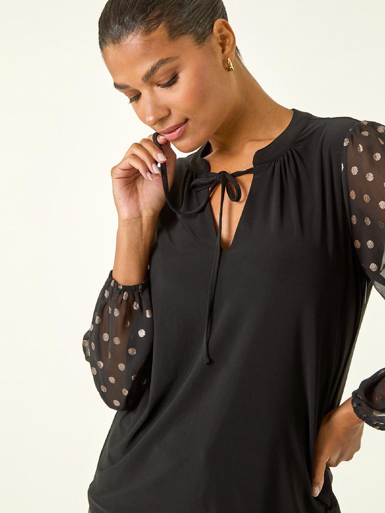 roman-chiffon-foil-spot-top-blackoutfit