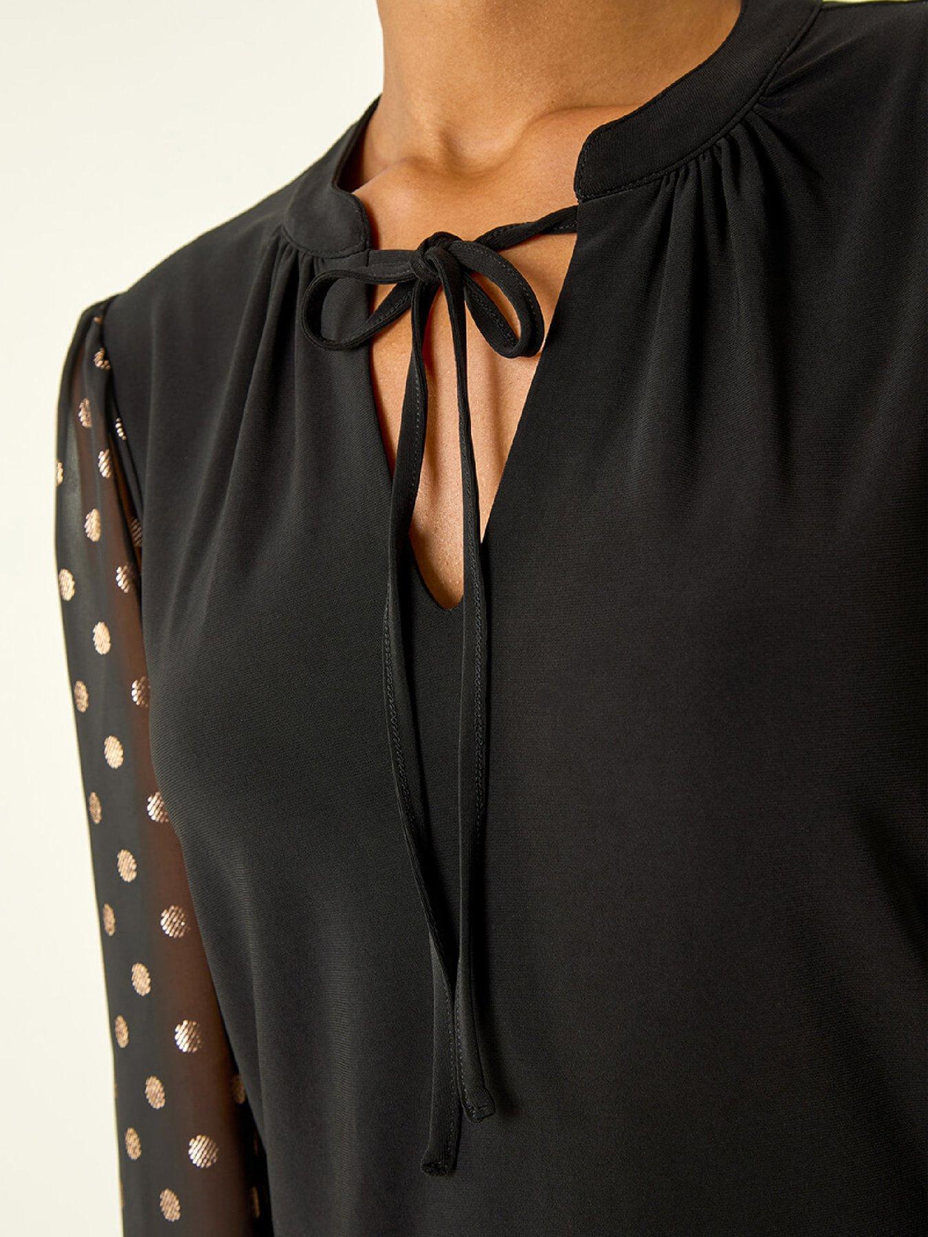 roman-chiffon-foil-spot-top-blackdetail