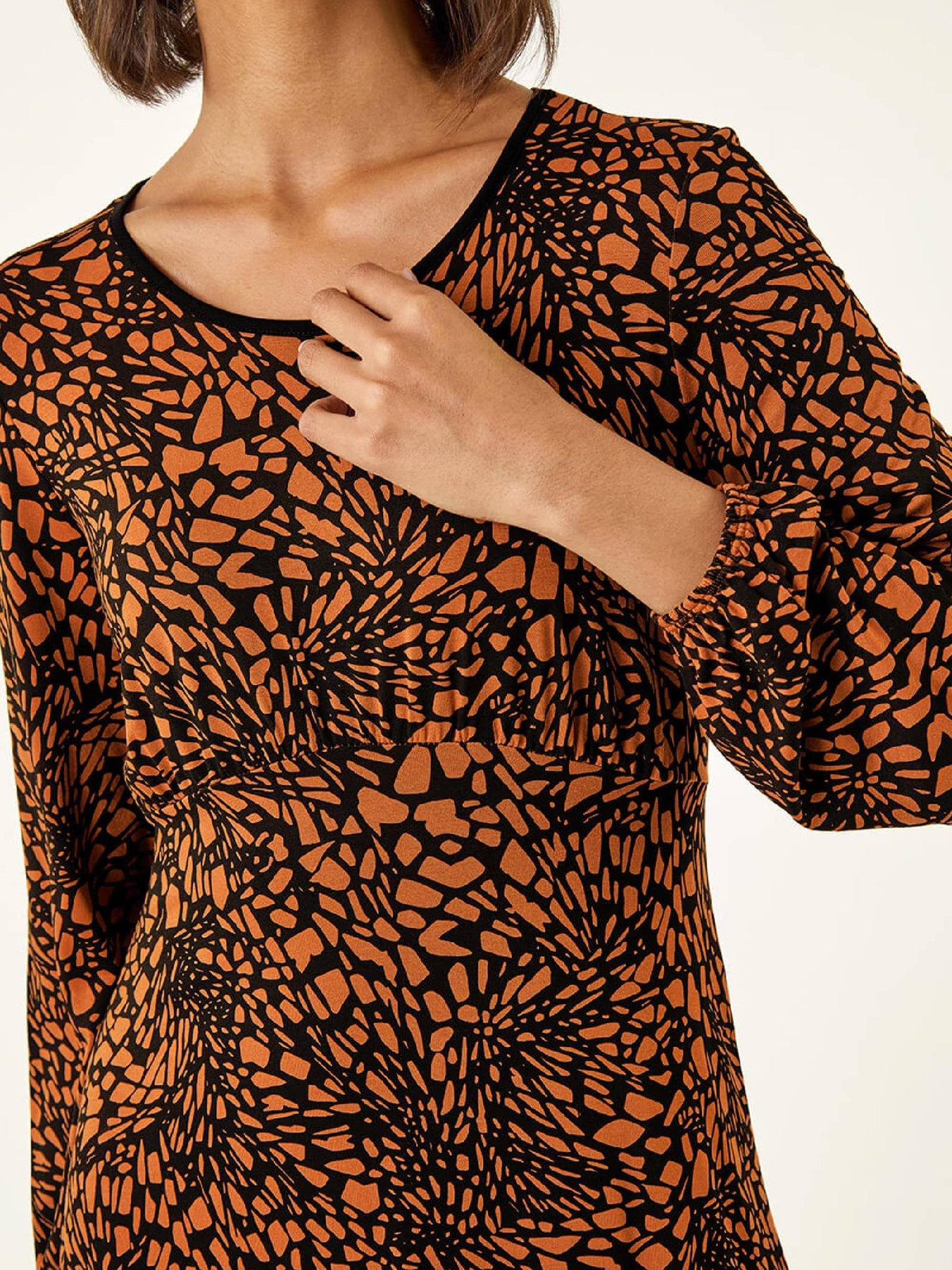 roman-abstract-print-gathered-stretch-dress-tandetail