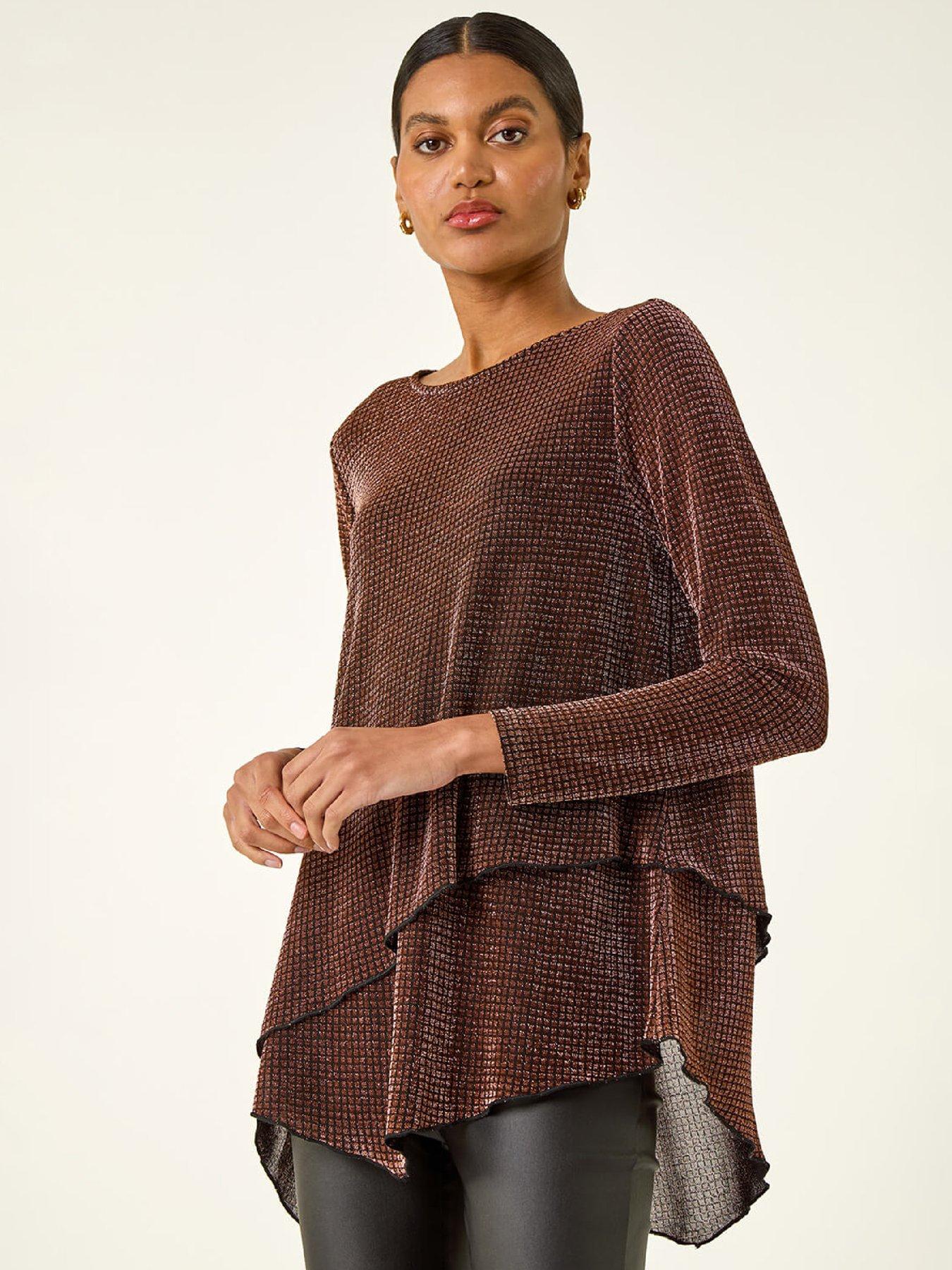 Roman Shimmer Asymmetric Layered Top - Bronze