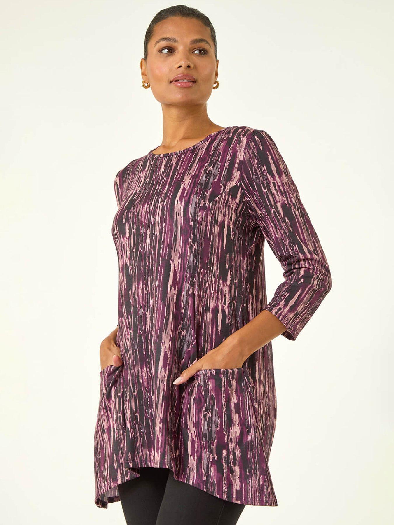 Roman Printed Pocket Swing Top - Purple