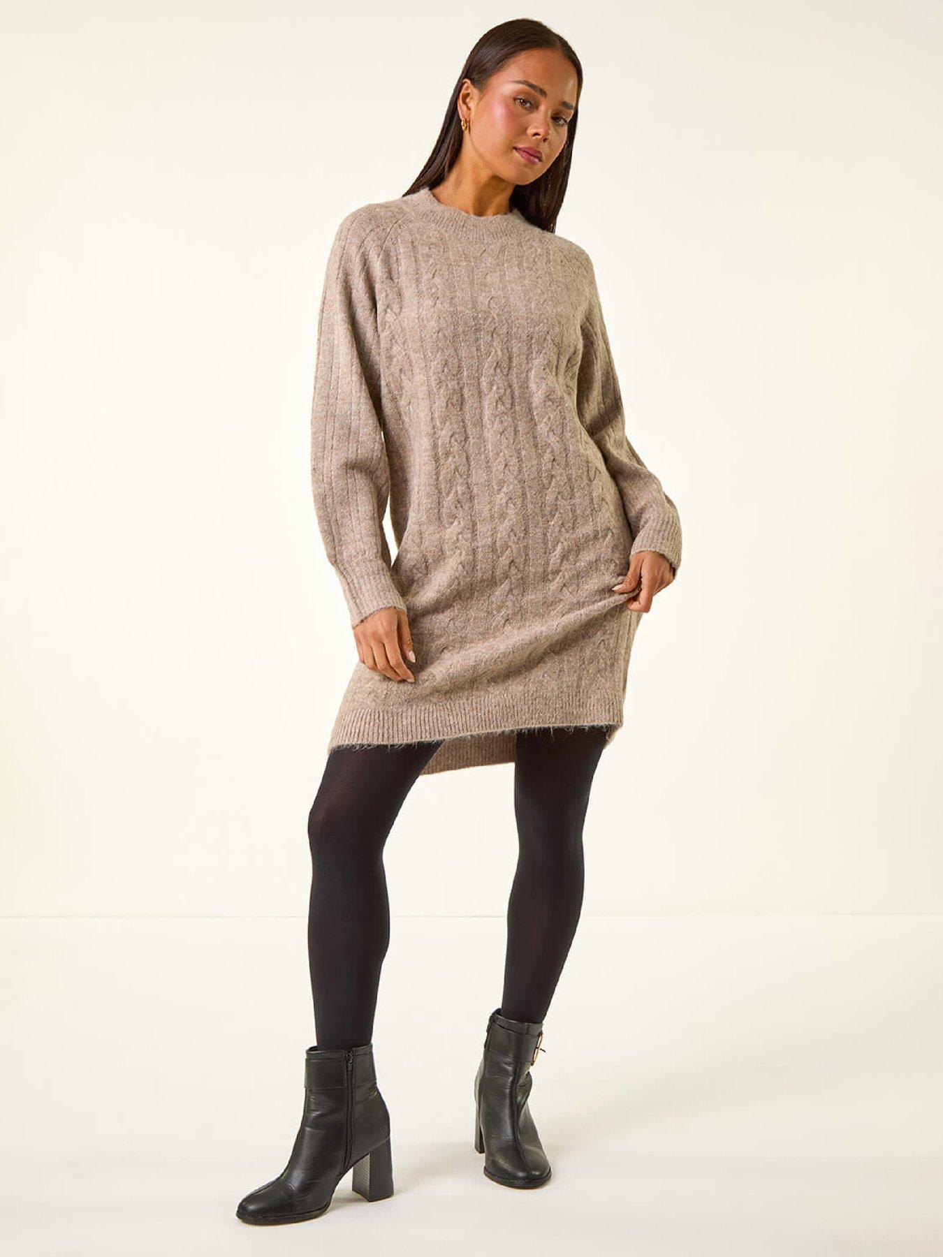 Roman Petite Cable Knit Shift Dress - Stone