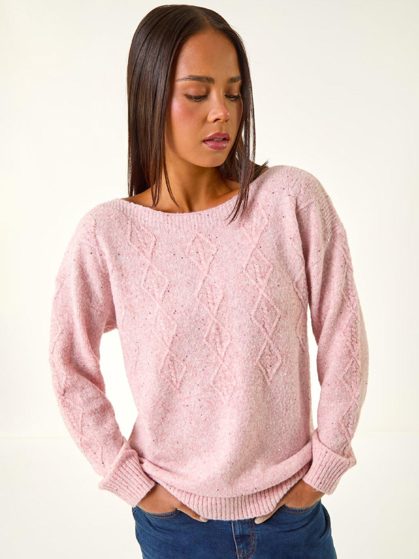 Roman Petite Sequin Cable Knit Jumper - Light Pink