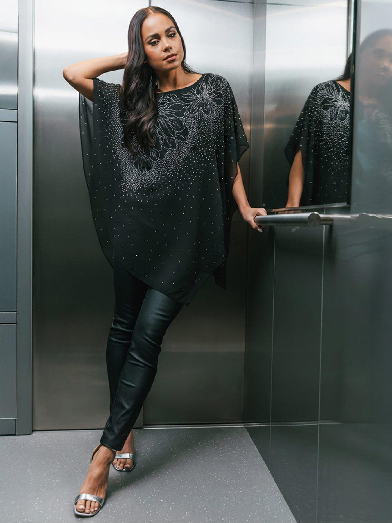 Roman Asymmetric Hotfix Overlay Top - Black