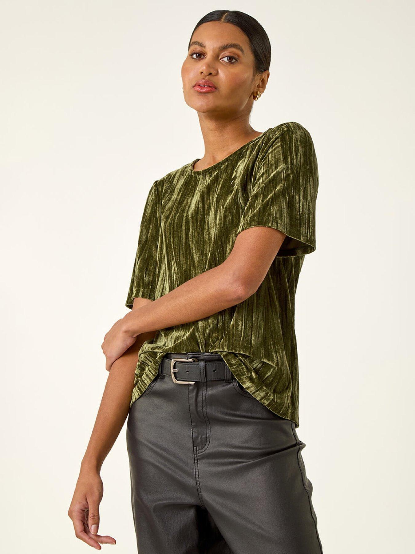 roman-pleated-velvet-stretch-top-greenfront
