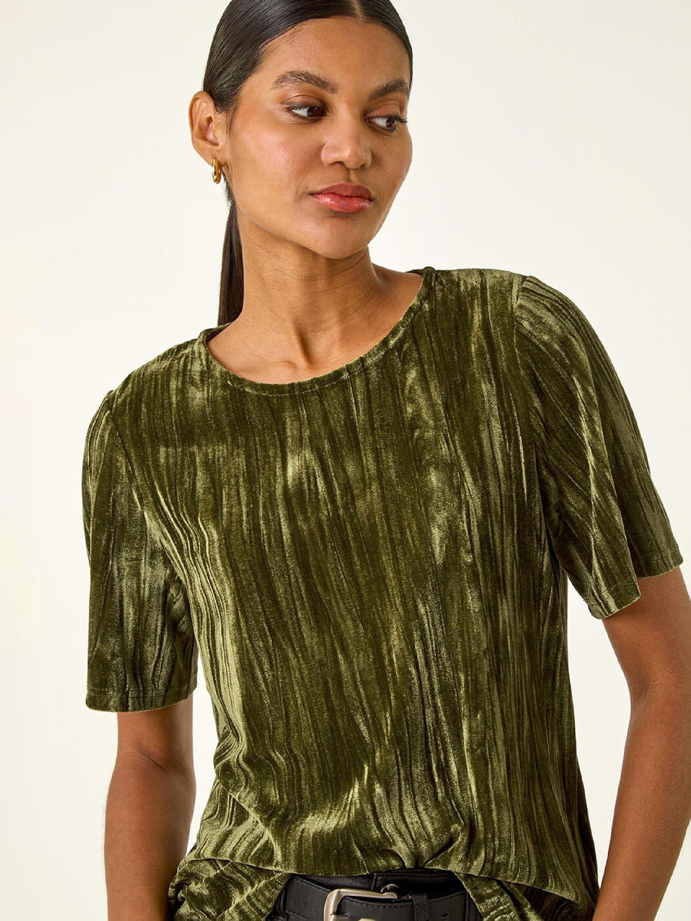 roman-pleated-velvet-stretch-top-greenoutfit