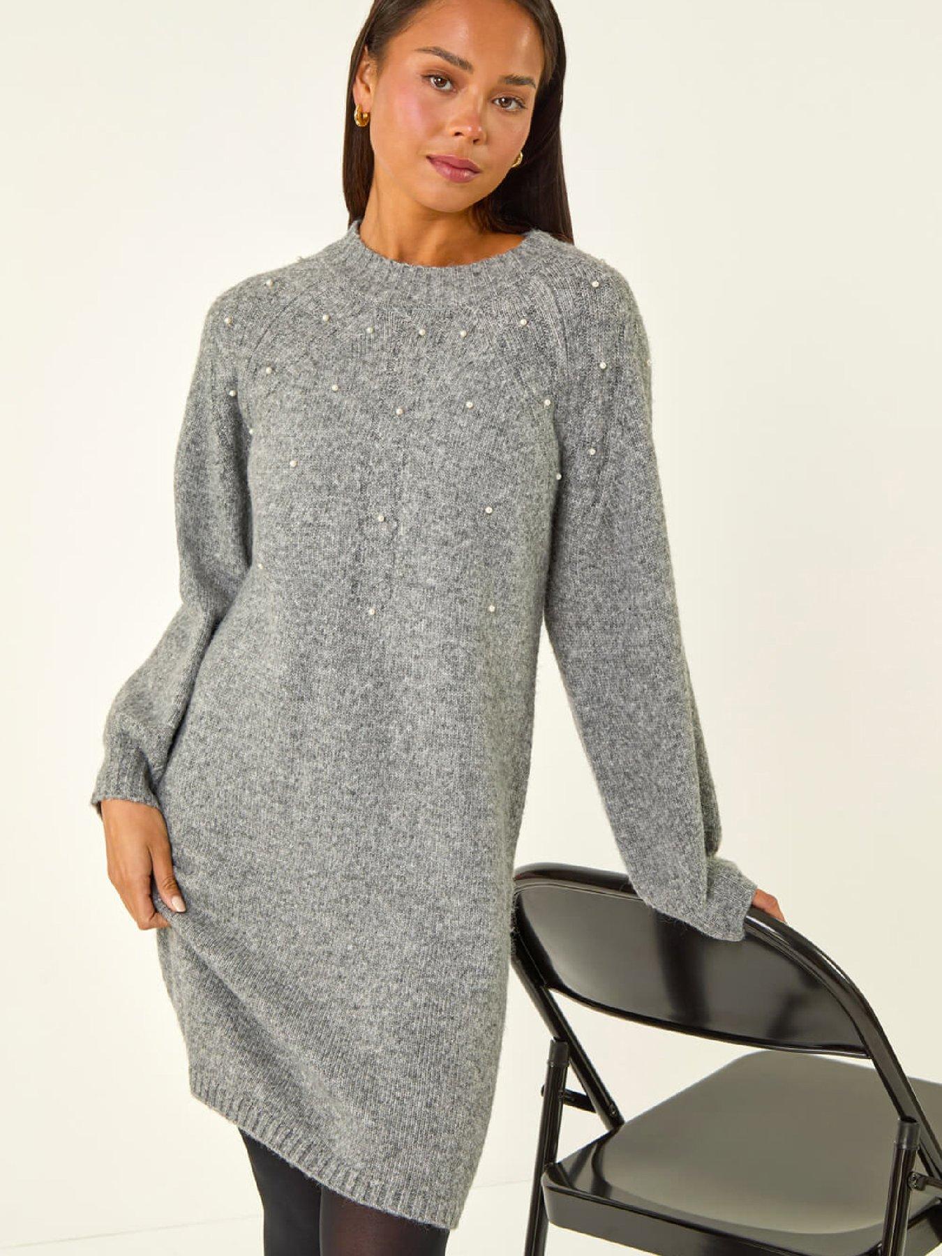 roman-petite-faux-pearl-knit-dress-grey