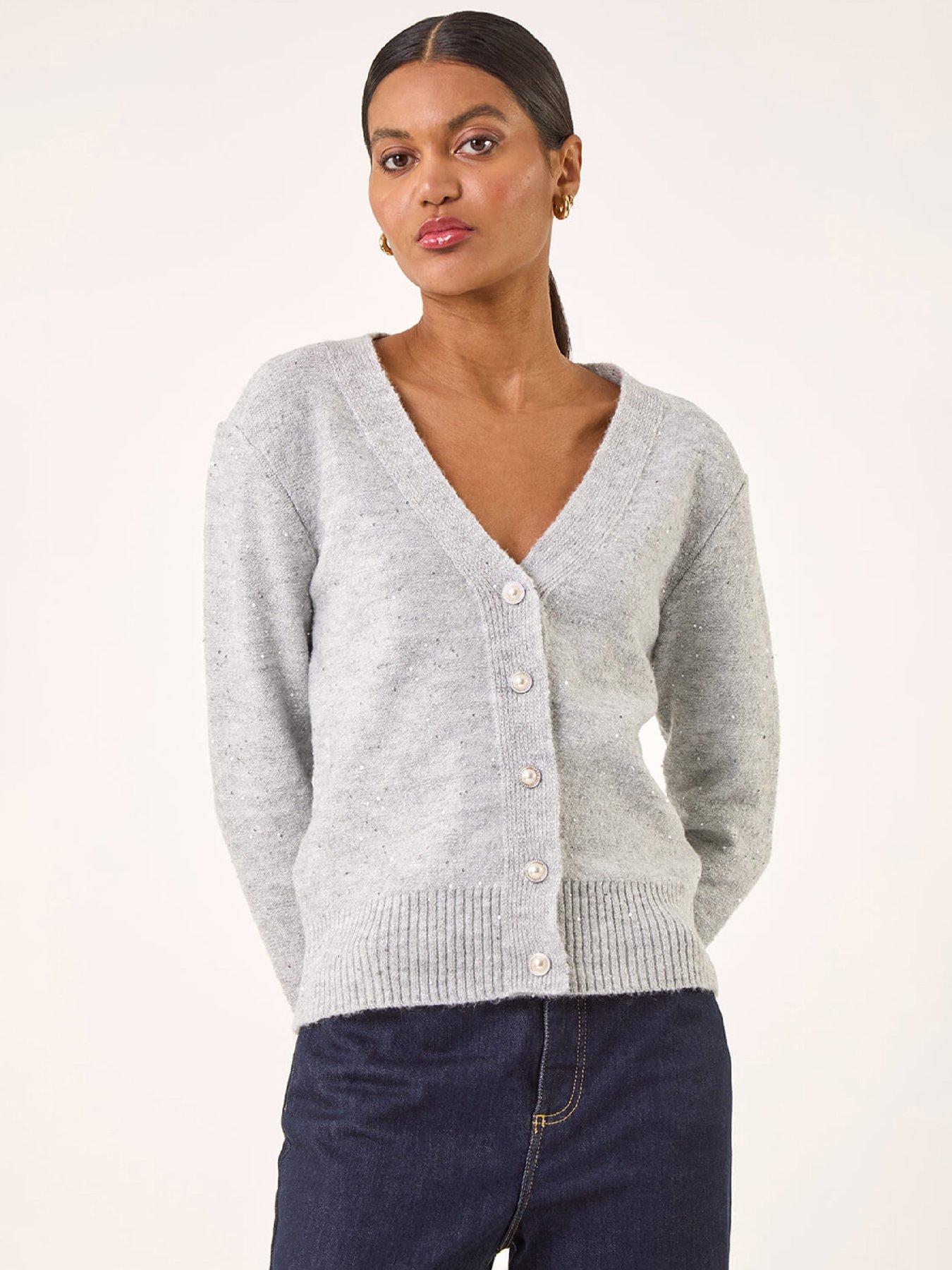 roman-sequin-v-neck-buttoned-cardigan-grey