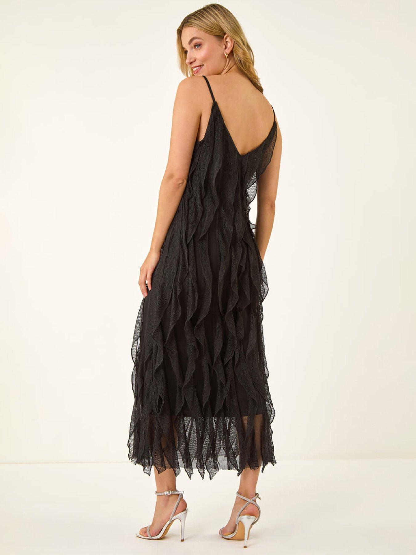 Image 2 of 4 of Roman Dusk Frill Stretch Maxi Dress - Black
