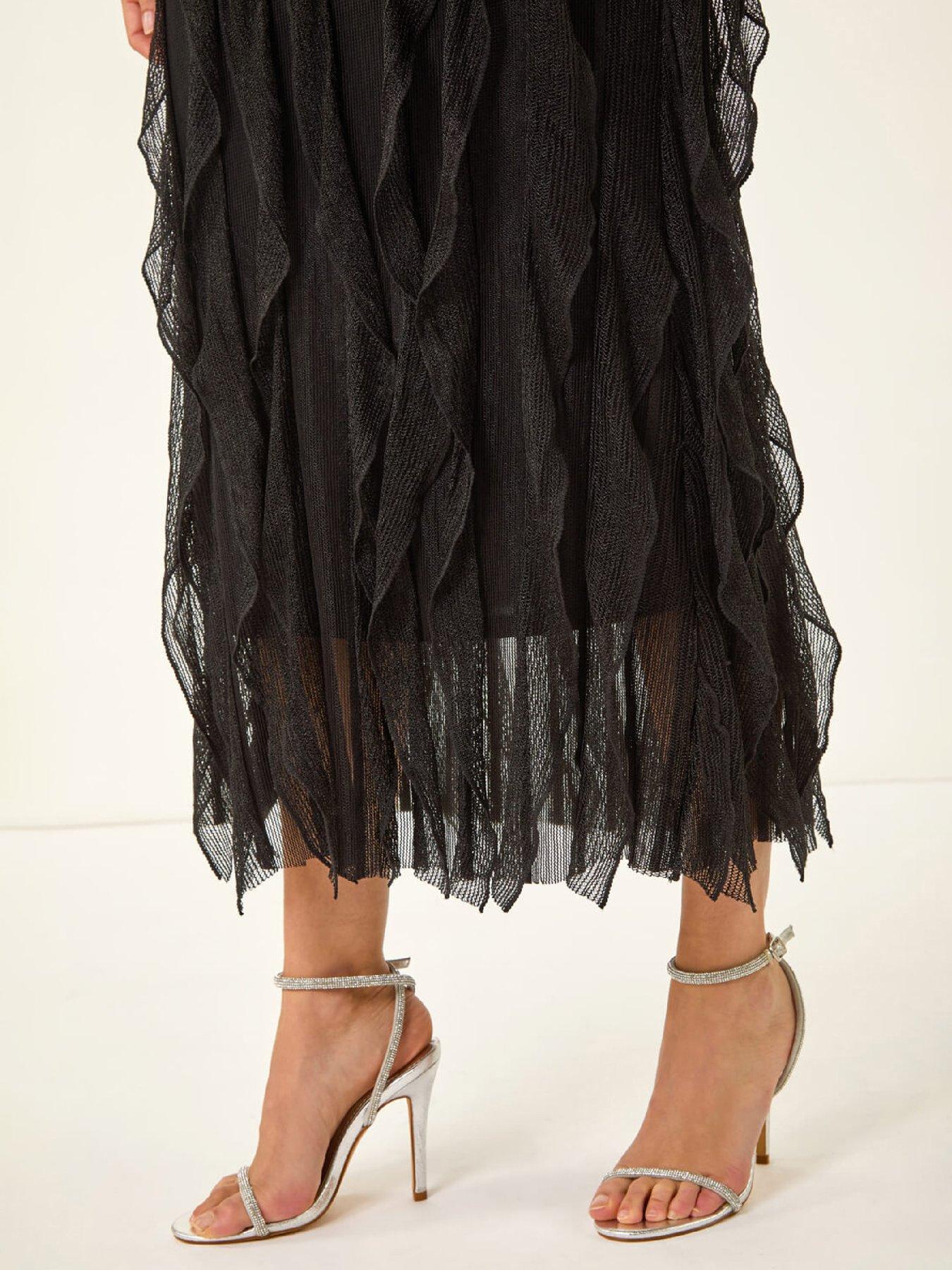 Image 4 of 4 of Roman Dusk Frill Stretch Maxi Dress - Black