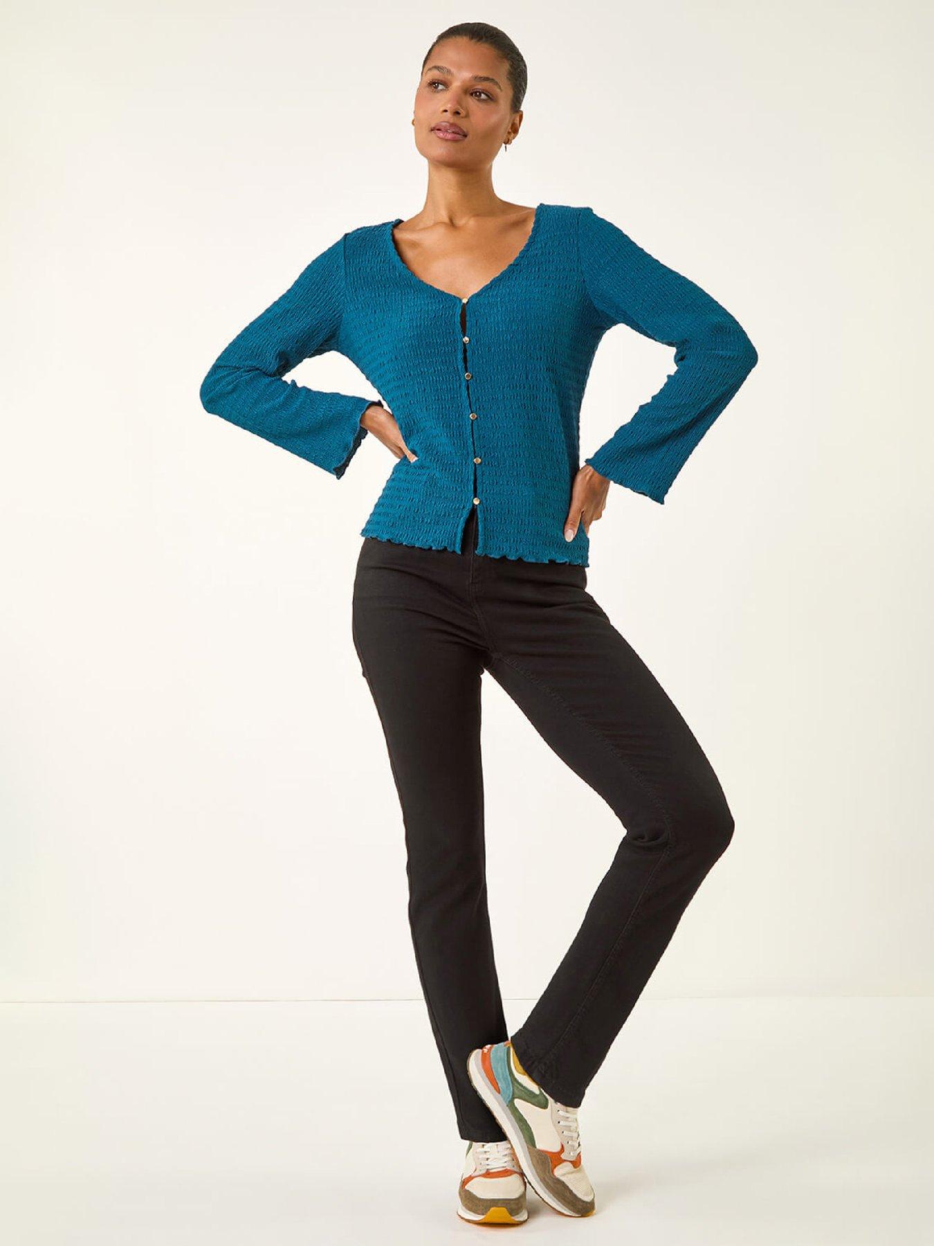 roman-textured-v-neck-blouse-tealback