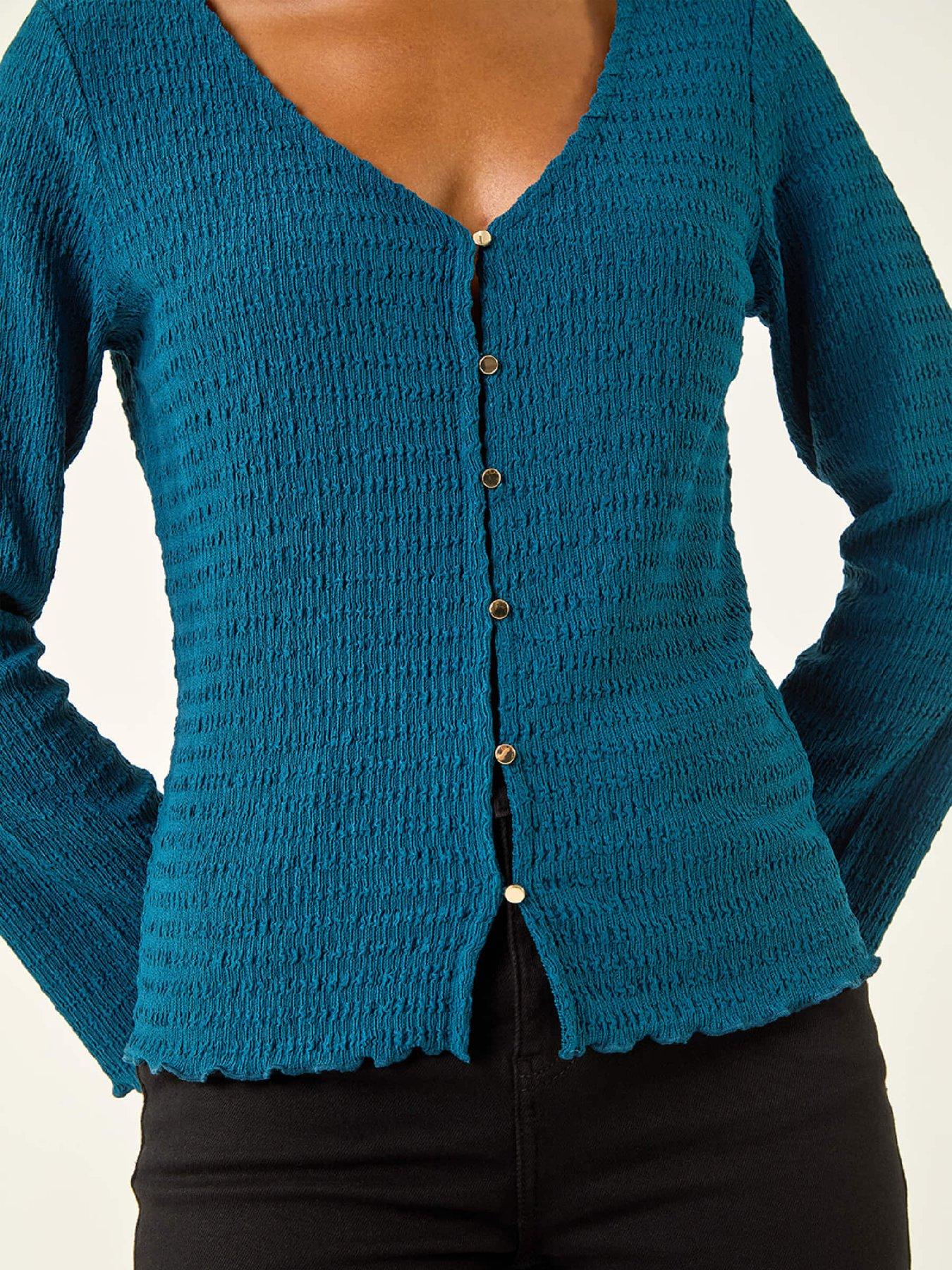 roman-textured-v-neck-blouse-tealdetail