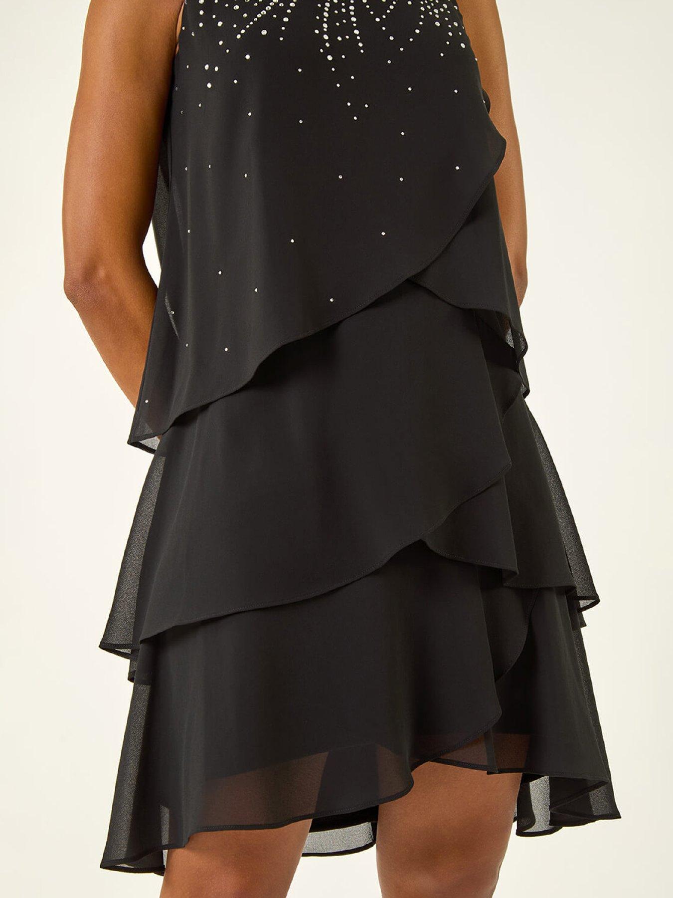 Image 5 of 6 of Roman Hotfix Tiered Swing Dress - Black