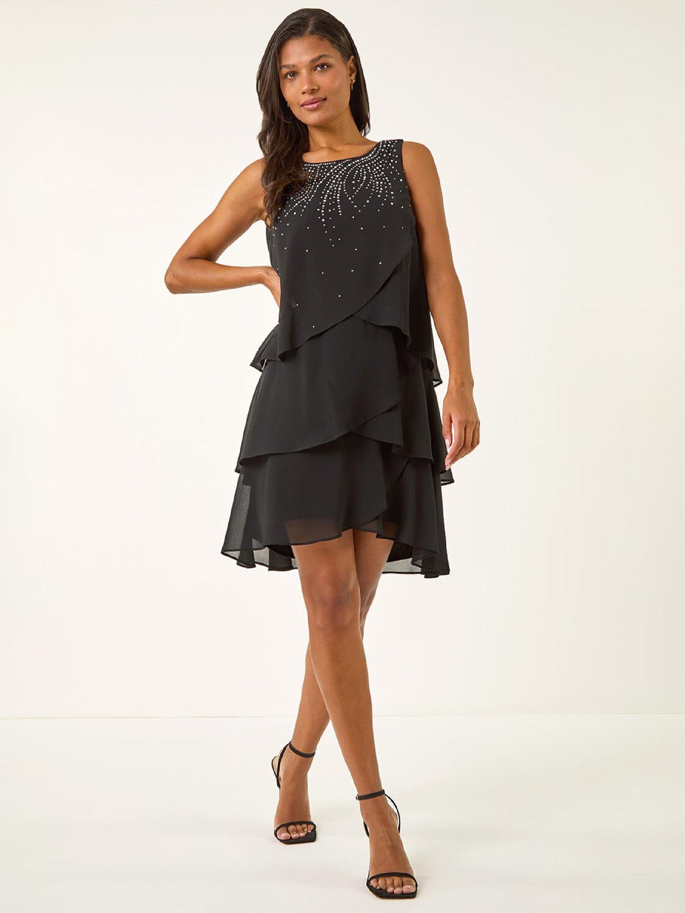Image 6 of 6 of Roman Hotfix Tiered Swing Dress - Black