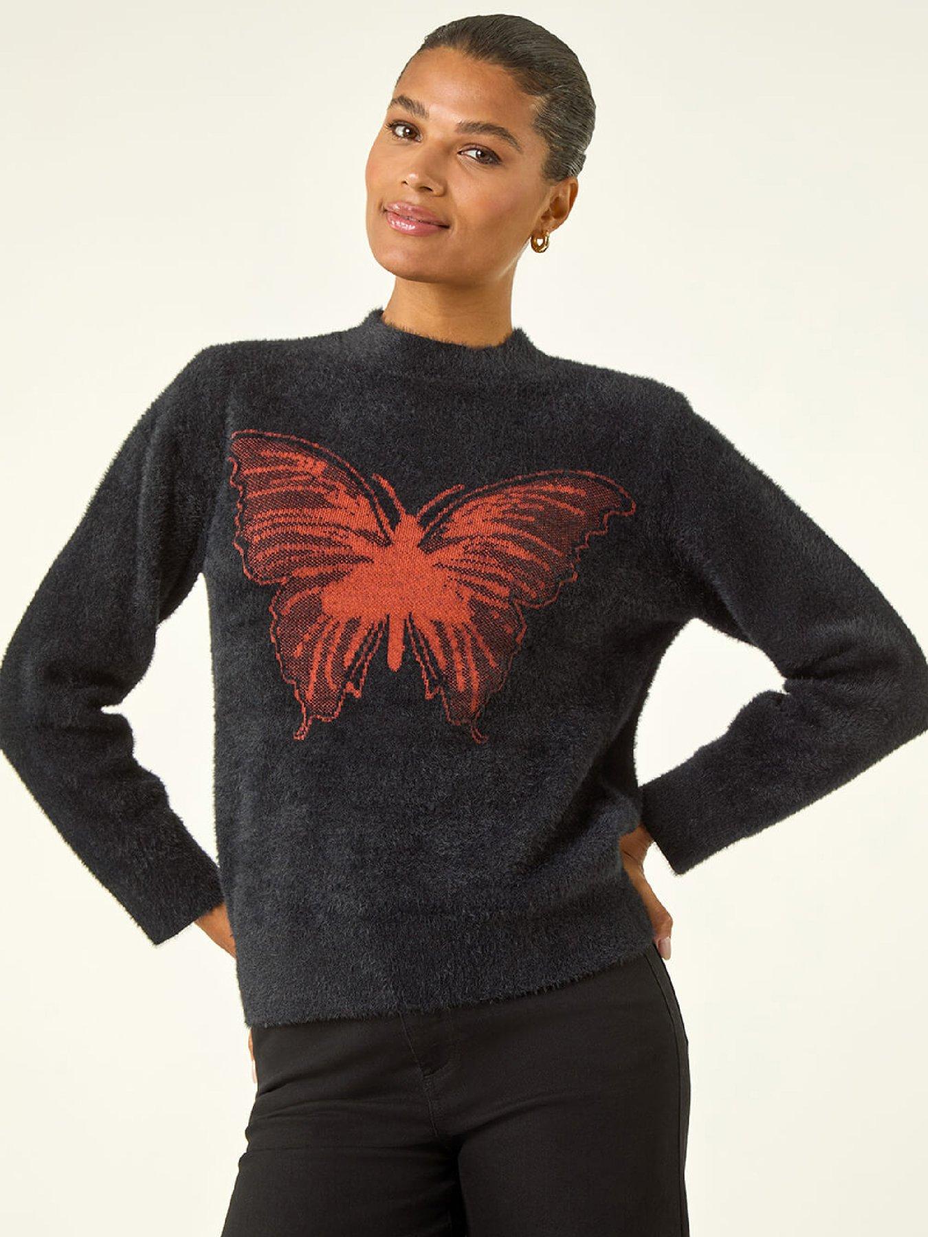Image 1 of 5 of Roman Butterfly Crew Neck Knit Jumper - Black