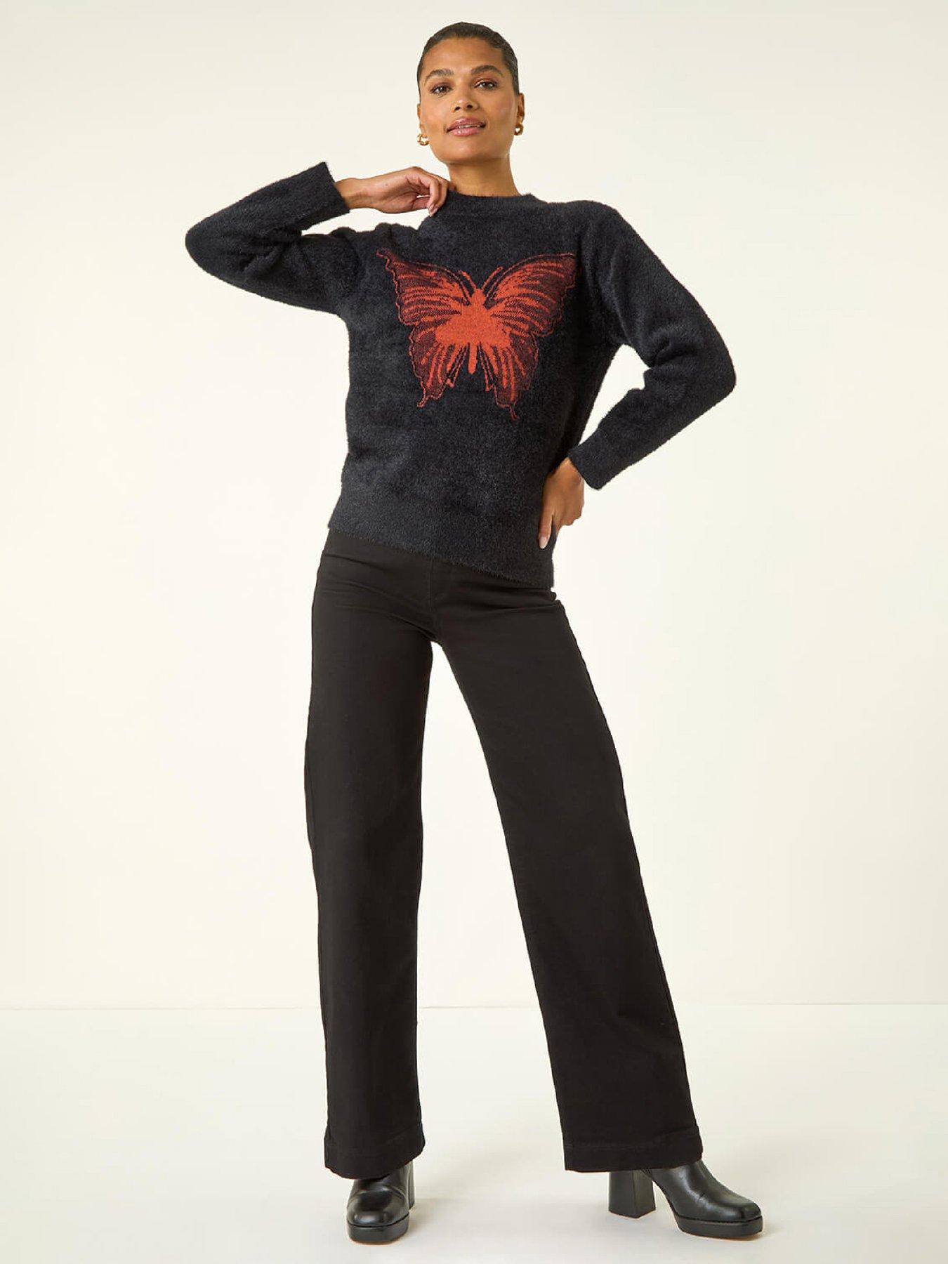 Image 3 of 5 of Roman Butterfly Crew Neck Knit Jumper - Black