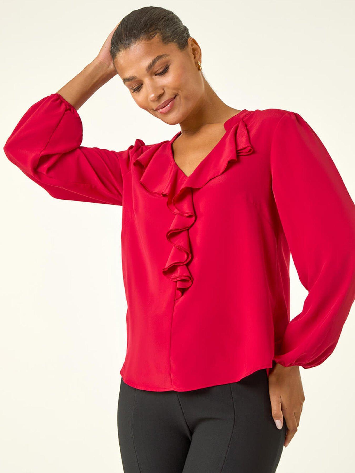roman-plain-ruffle-neck-top-red
