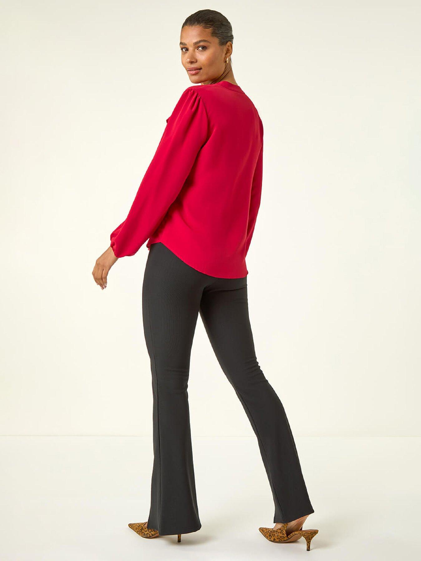 roman-plain-ruffle-neck-top-redstillFront