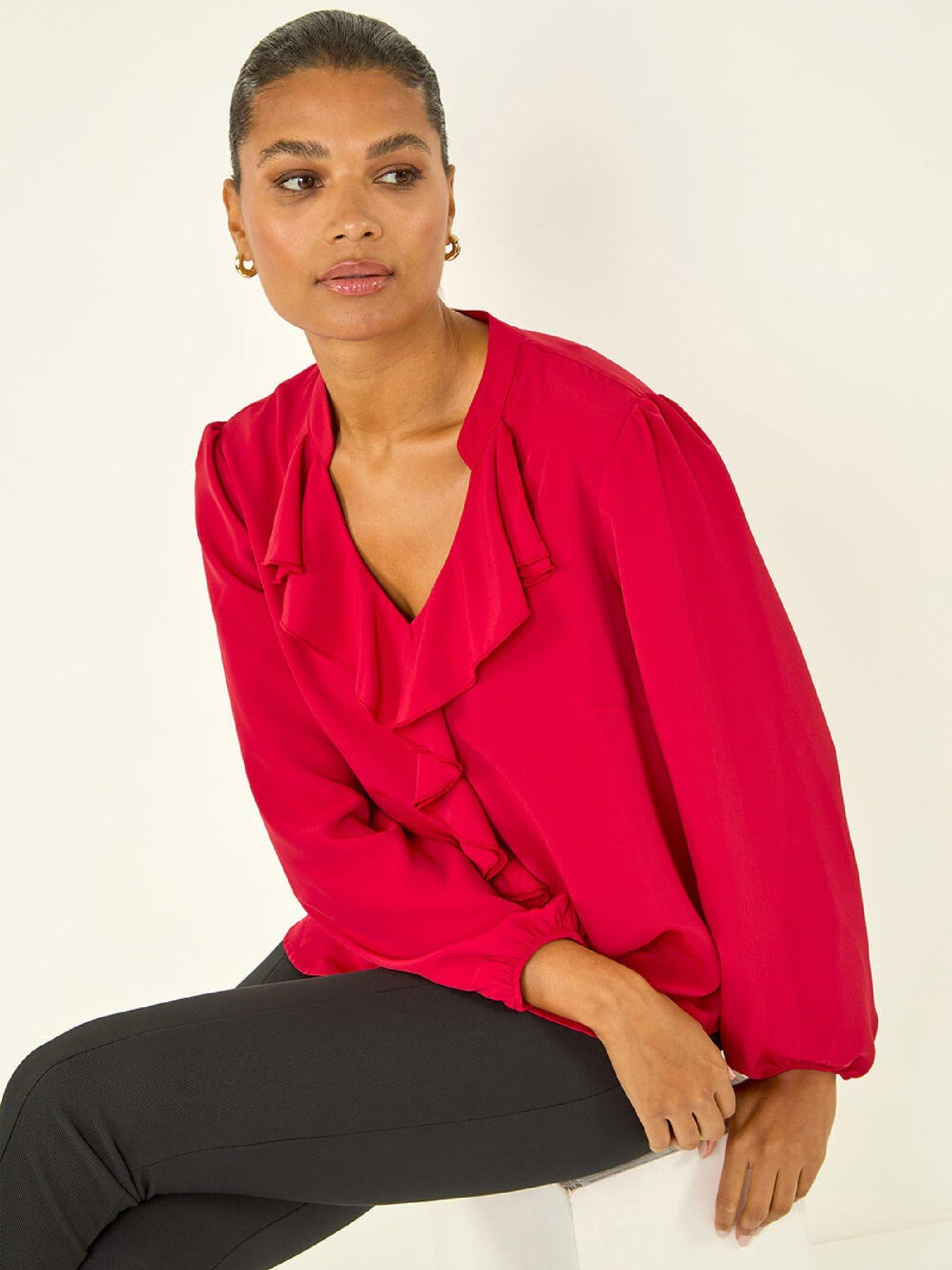 roman-plain-ruffle-neck-top-redoutfit
