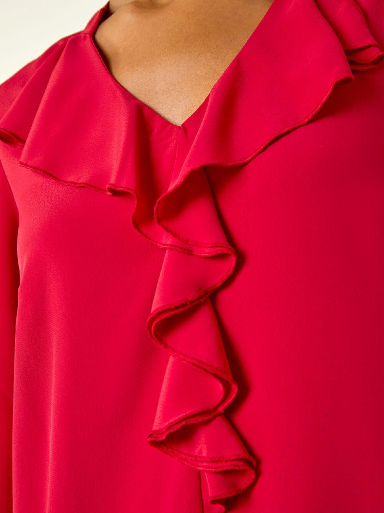 roman-plain-ruffle-neck-top-reddetail
