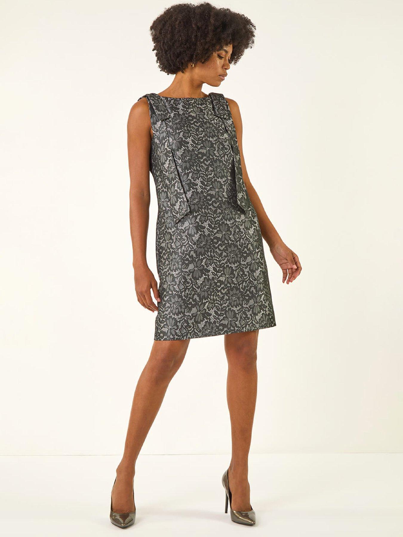 Image 1 of 5 of Roman Lace Bow Detail Stretch Dress - Grey