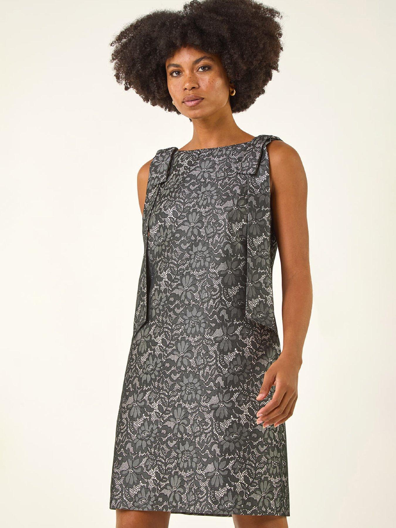 Image 3 of 5 of Roman Lace Bow Detail Stretch Dress - Grey