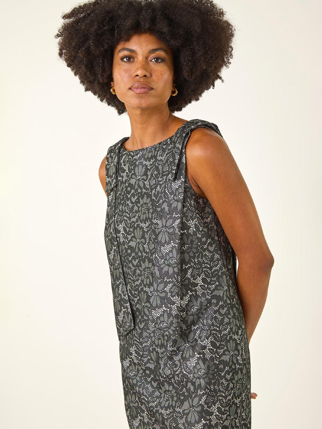 Image 4 of 5 of Roman Lace Bow Detail Stretch Dress - Grey