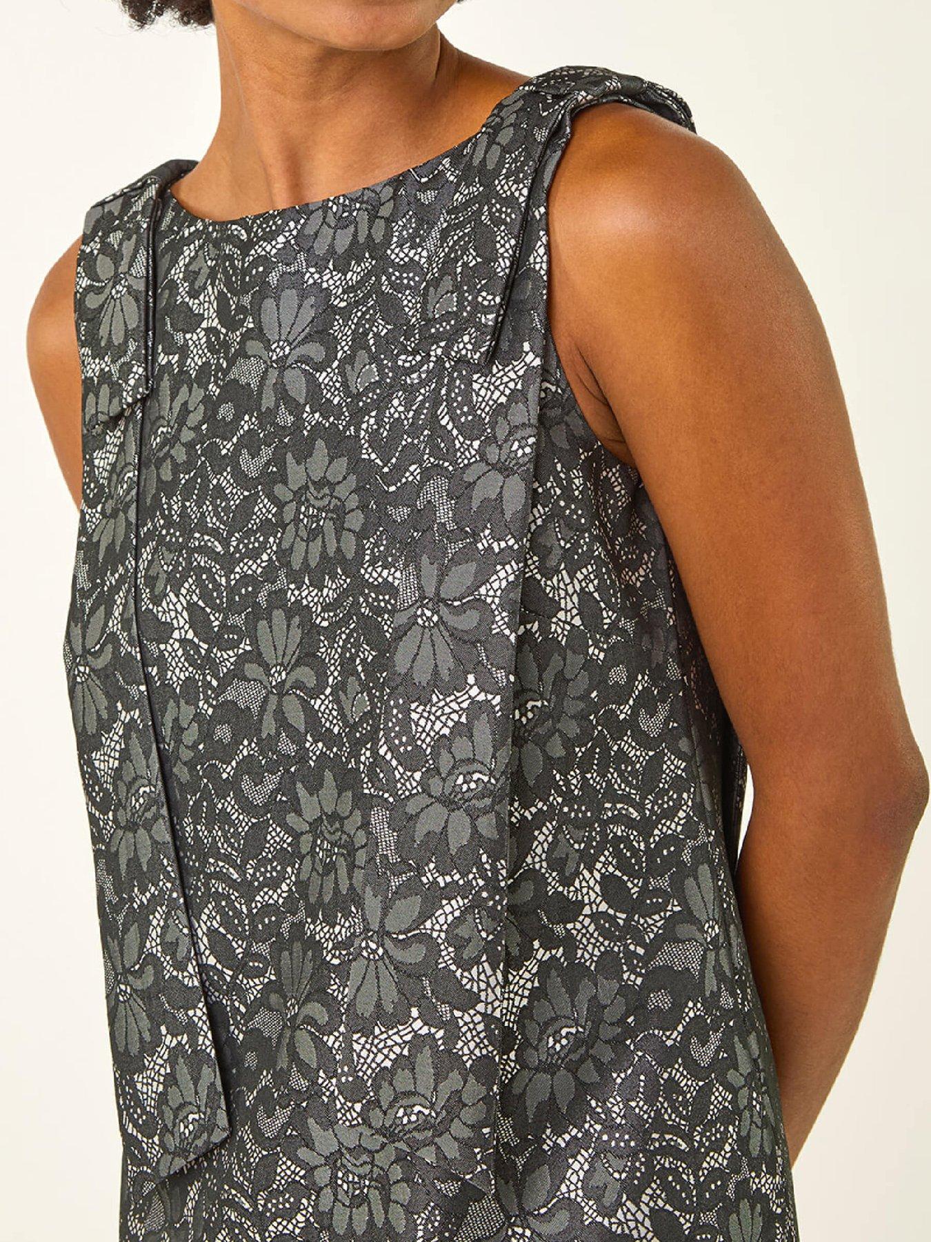 Image 5 of 5 of Roman Lace Bow Detail Stretch Dress - Grey