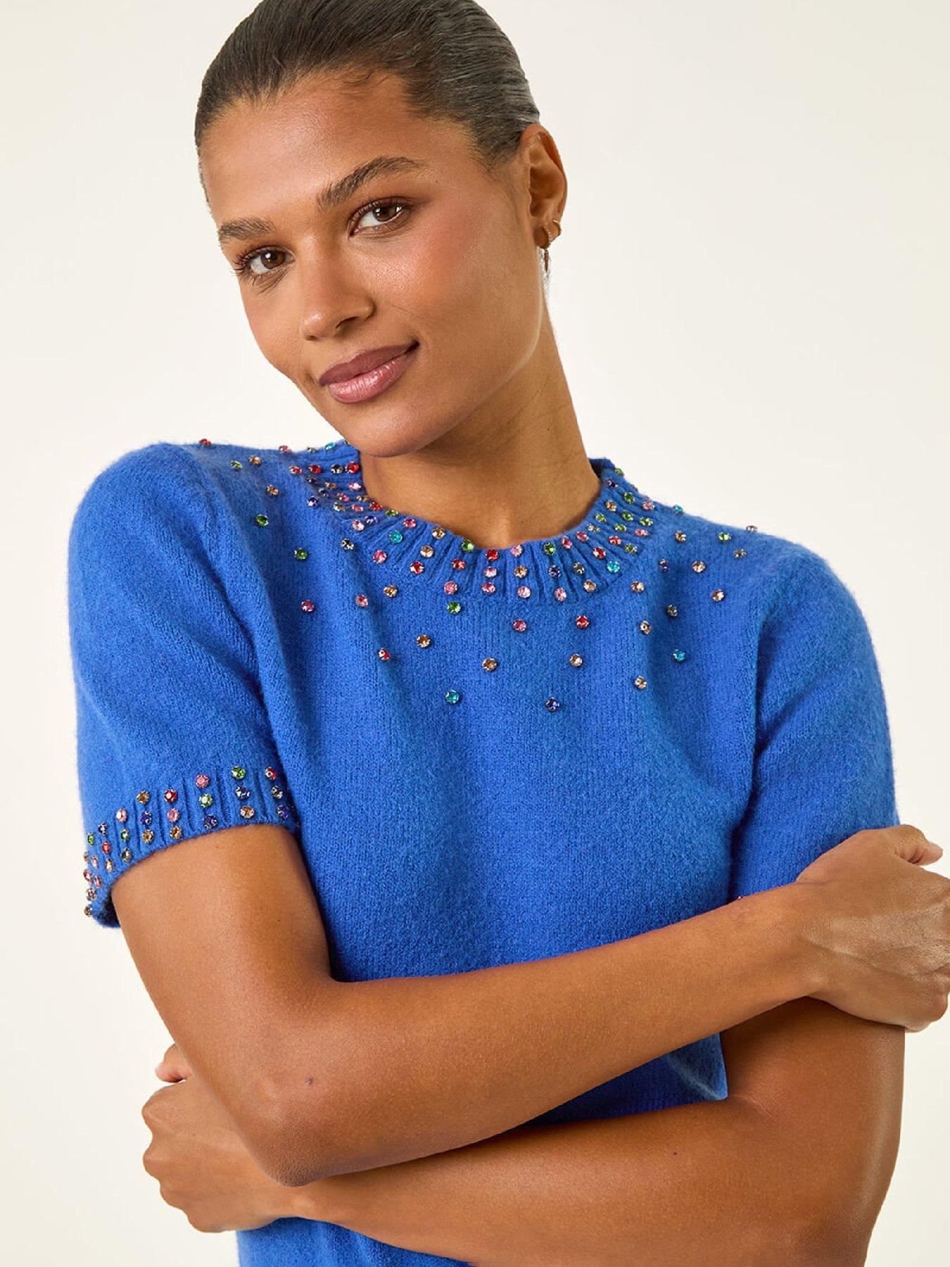 roman-embellished-neck-knitted-top-royal-blueoutfit
