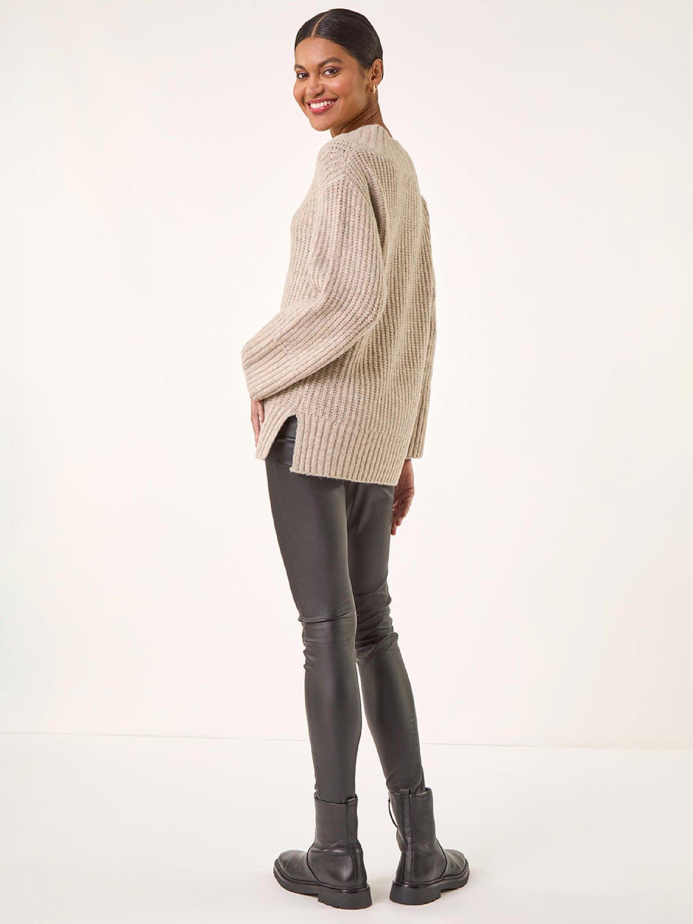 Image 2 of 5 of Roman Chunky V-neck Knit Jumper - Beige