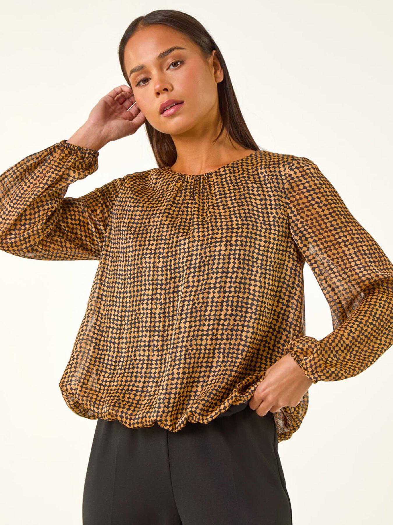 Roman Petite Spot Bubble Hem Top - Black