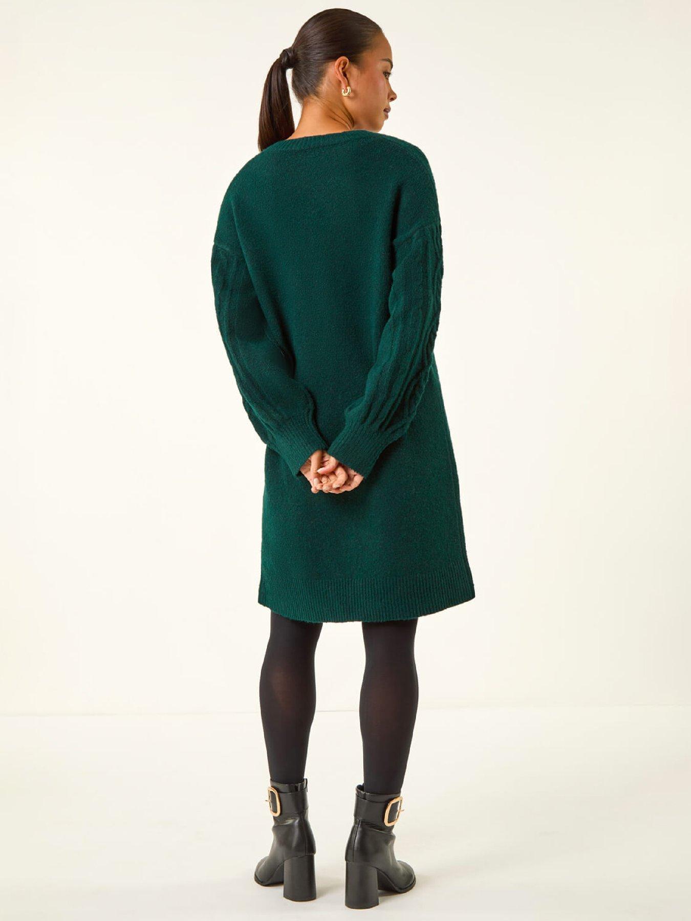 Roman Petite Cable Knit Shift Dress - Dark Green | Very Ireland