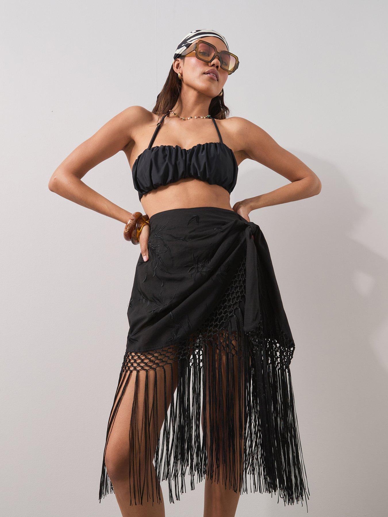 Image 1 of 7 of The Very Collection Fringed Beach Skirt - Black