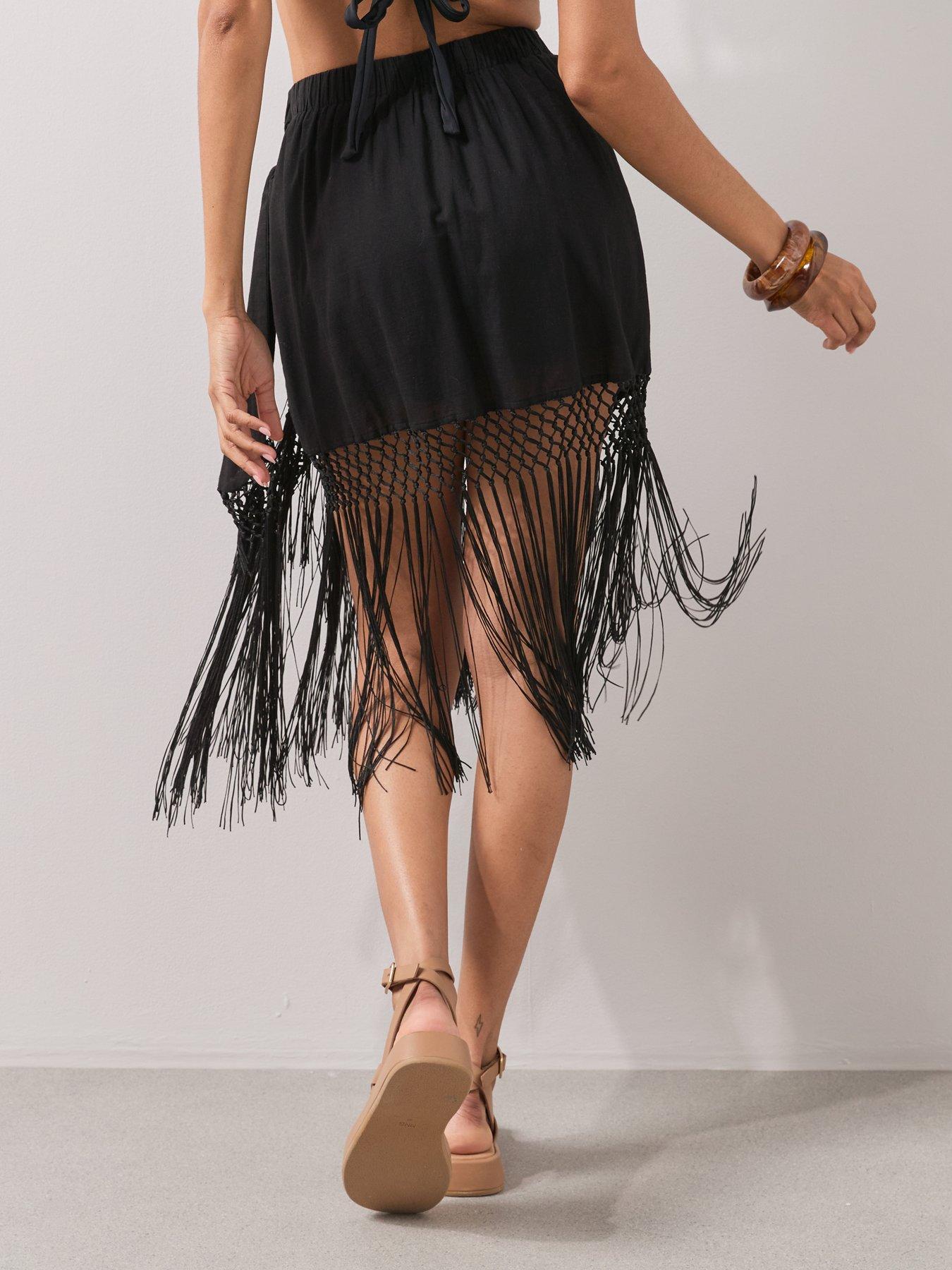 Image 2 of 7 of The Very Collection Fringed Beach Skirt - Black