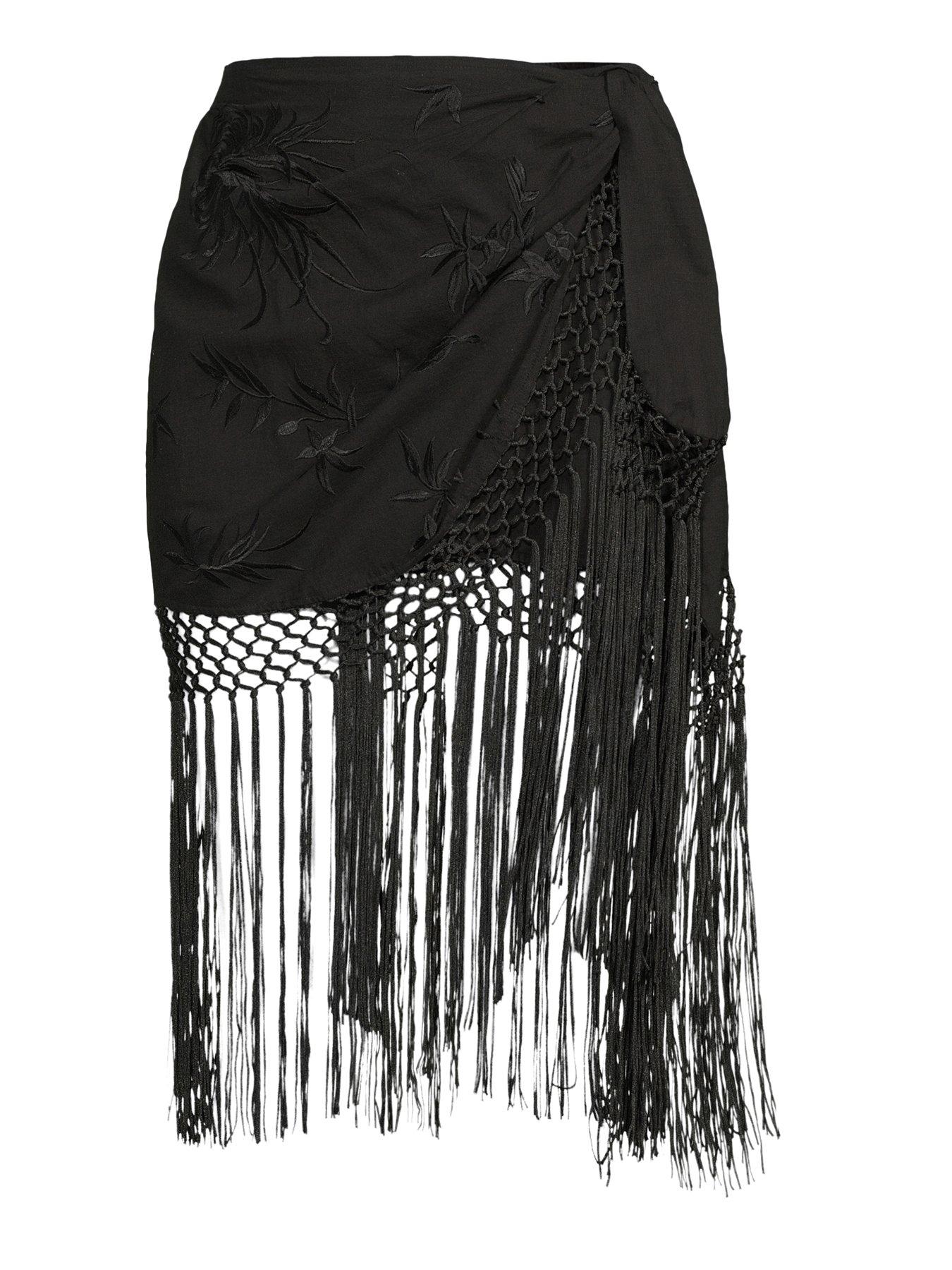 Image 7 of 7 of The Very Collection Fringed Beach Skirt - Black