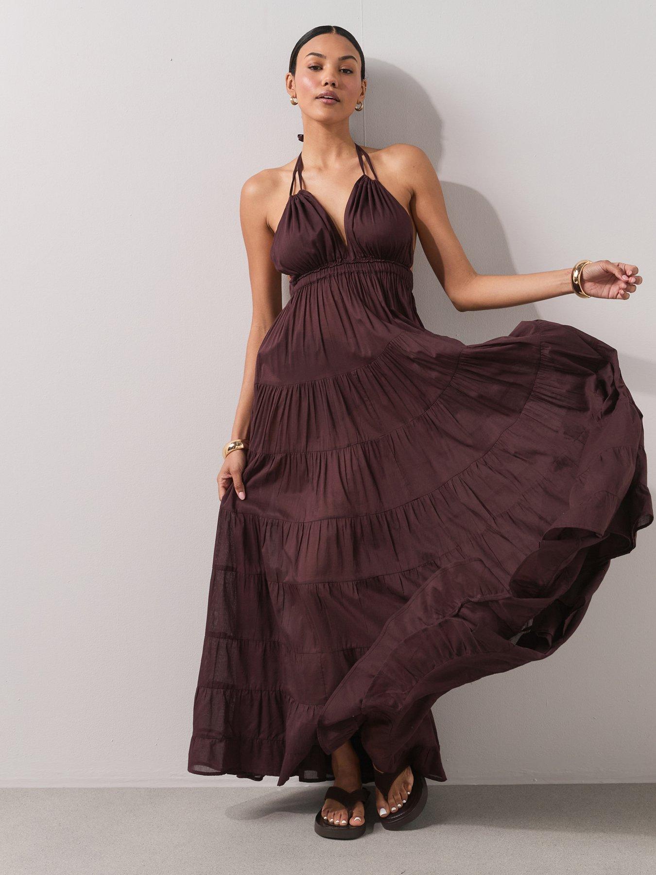 The Very Collection Tiered Maxi Beach Dress - Brown