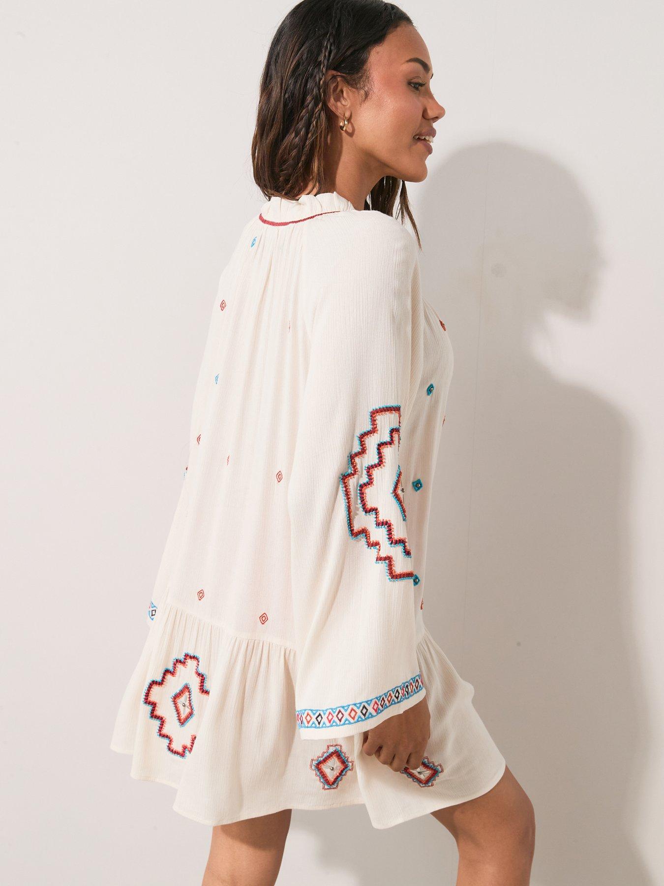 aztec beaded dress Westport Aztec Embroidered Beaded Trim Dress Size XL Blue Sleeveless