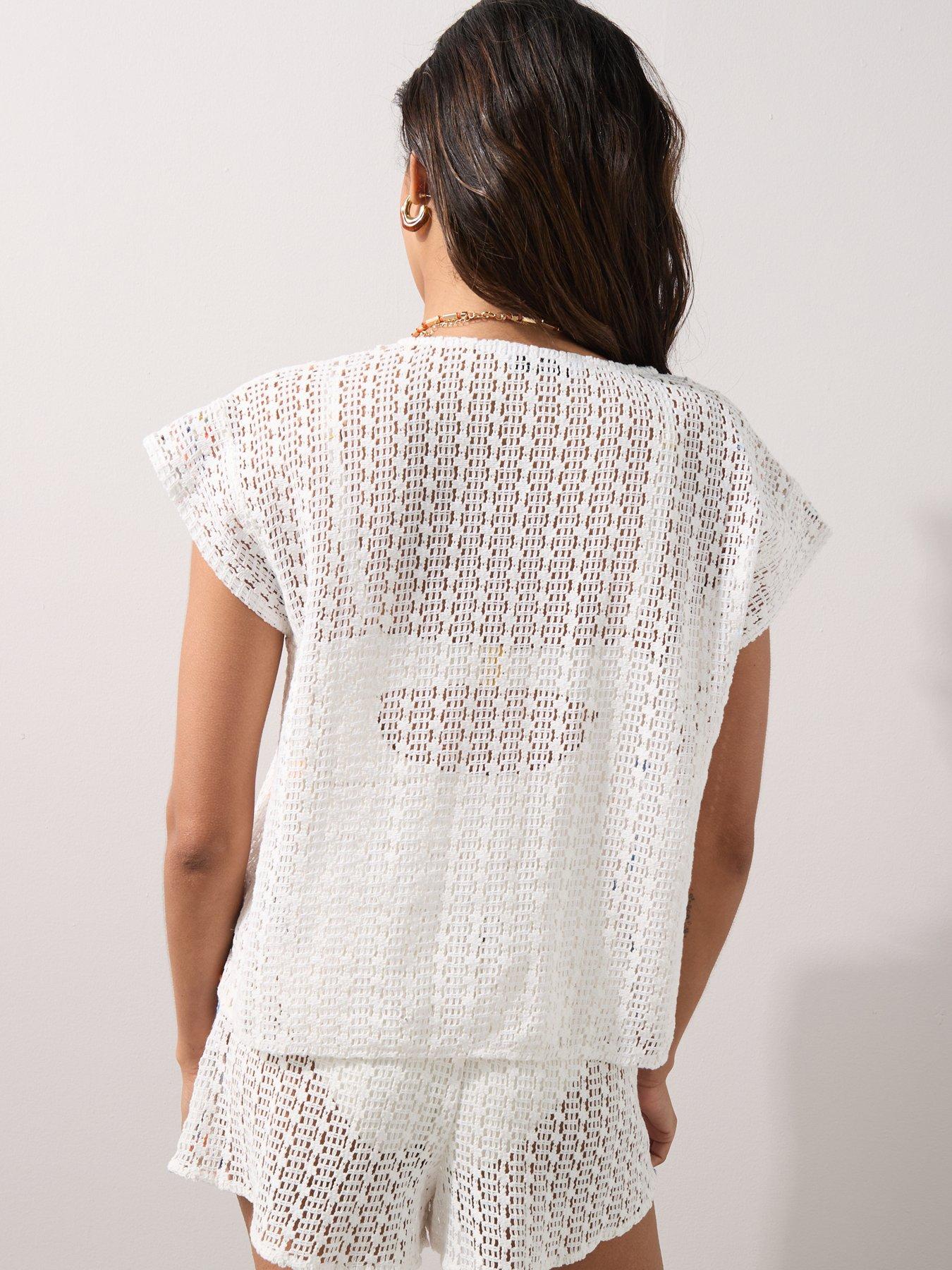Image 2 of 7 of The Very Collection Crochet Embroidered Beach Co Ord Top