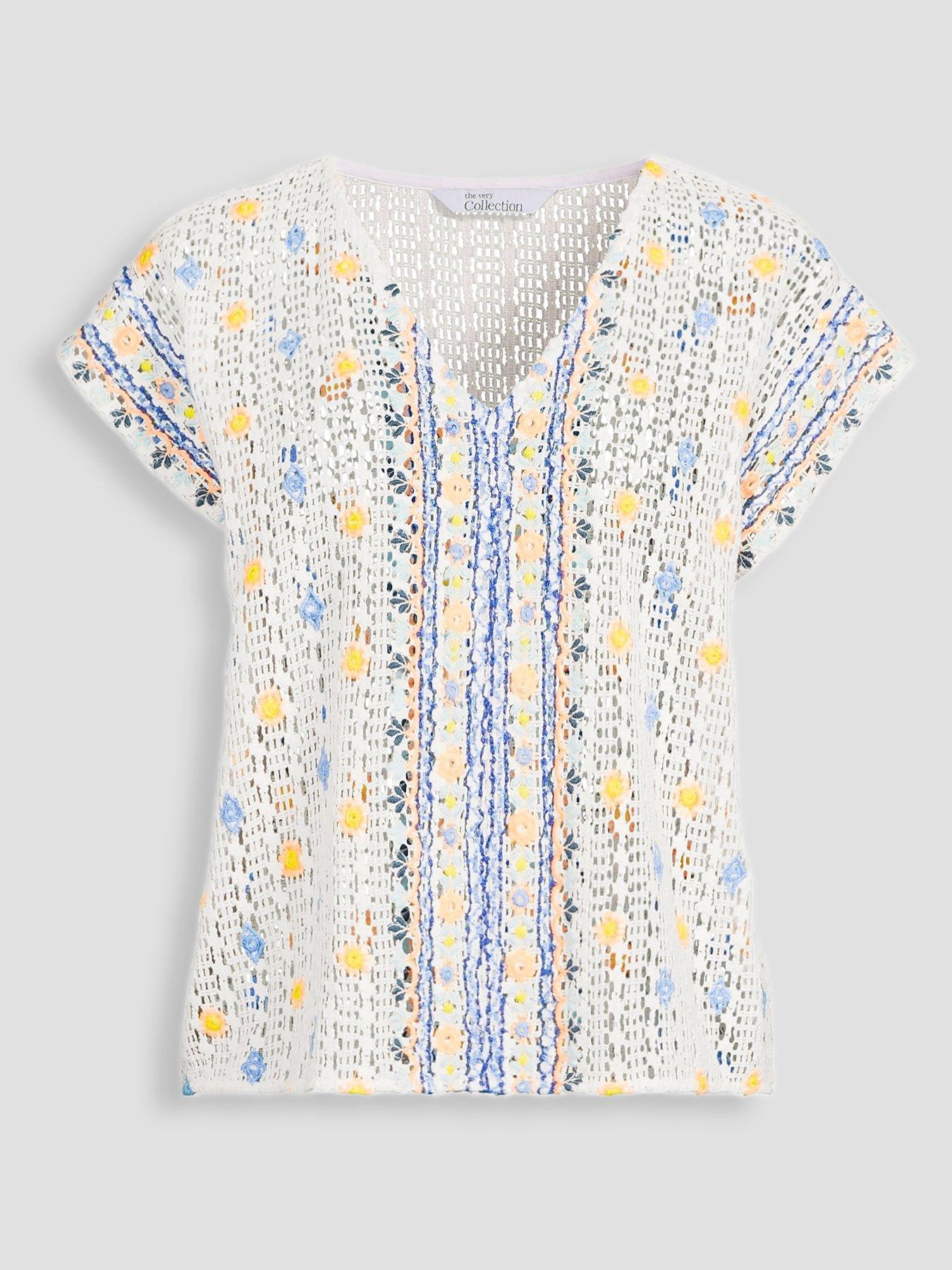 Image 7 of 7 of The Very Collection Crochet Embroidered Beach Co Ord Top
