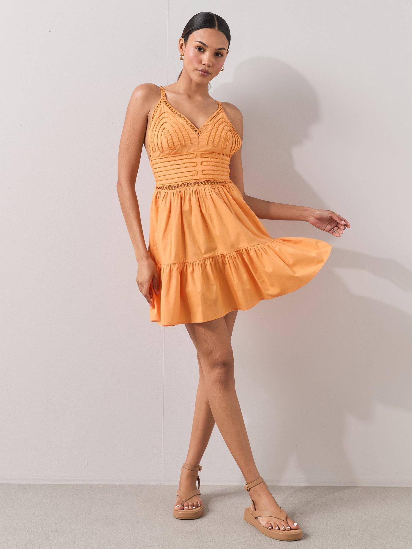 Image 3 of 7 of The Very Collection Tiered Mini Dress - Orange