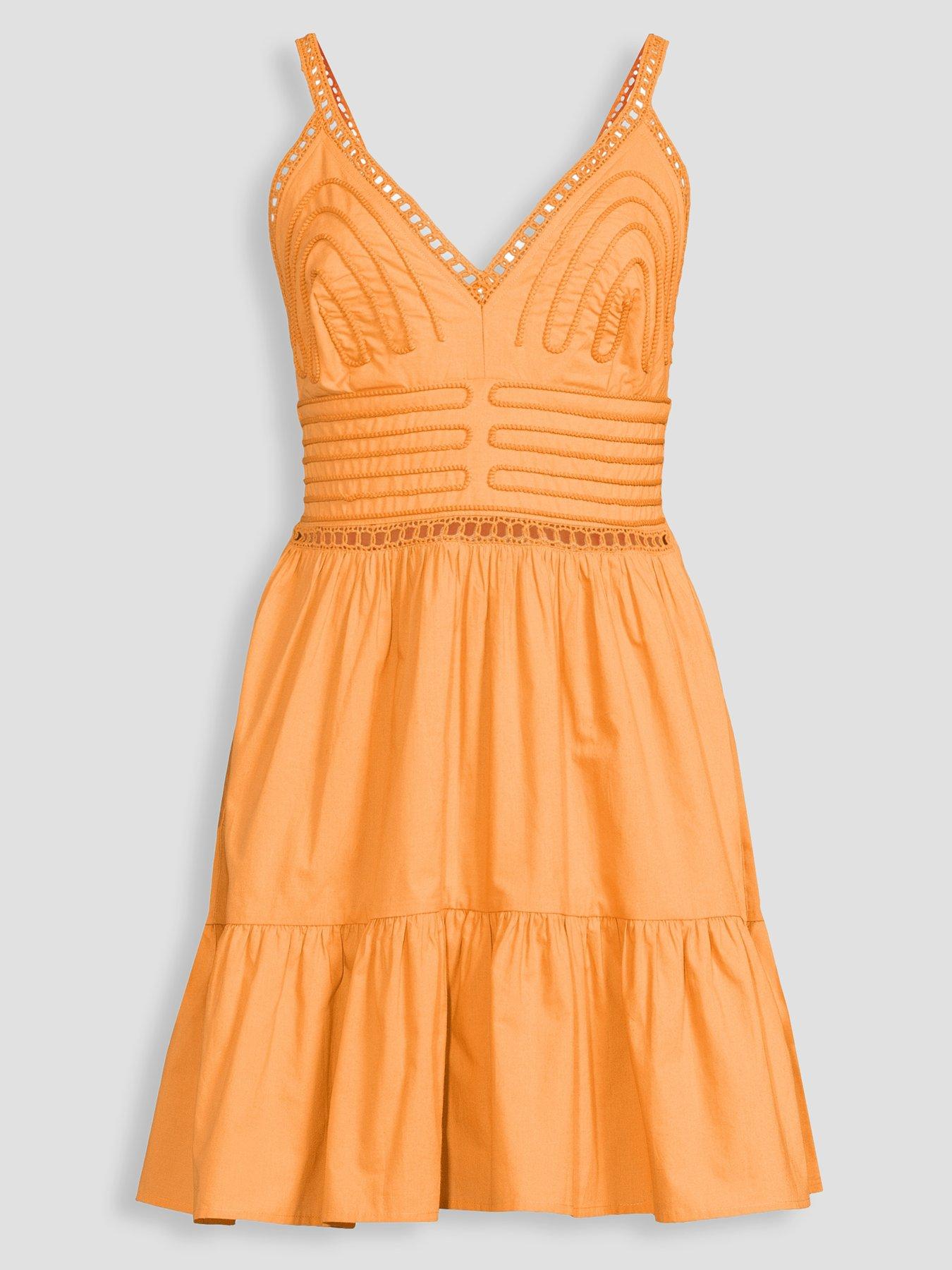 Image 7 of 7 of The Very Collection Tiered Mini Dress - Orange