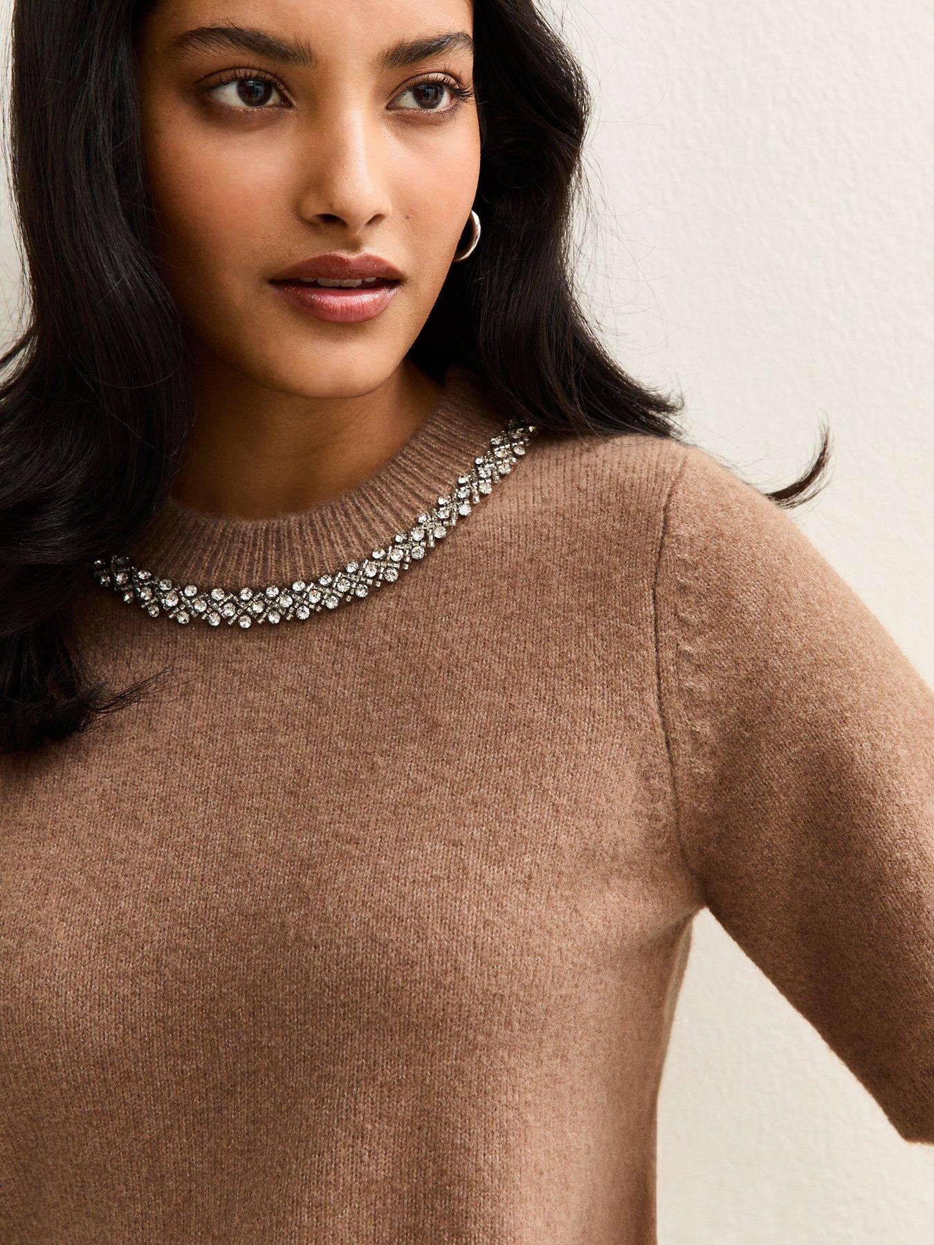 new-look-camel-embellished-neck-short-sleeve-topoutfit