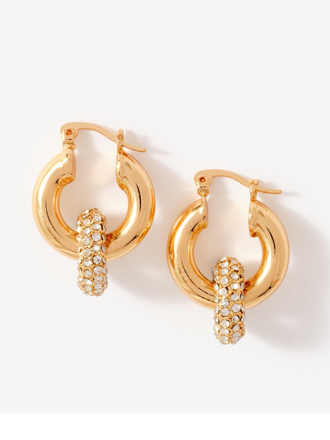 Mint Velvet Gold Tone Pave Hoop Earrings