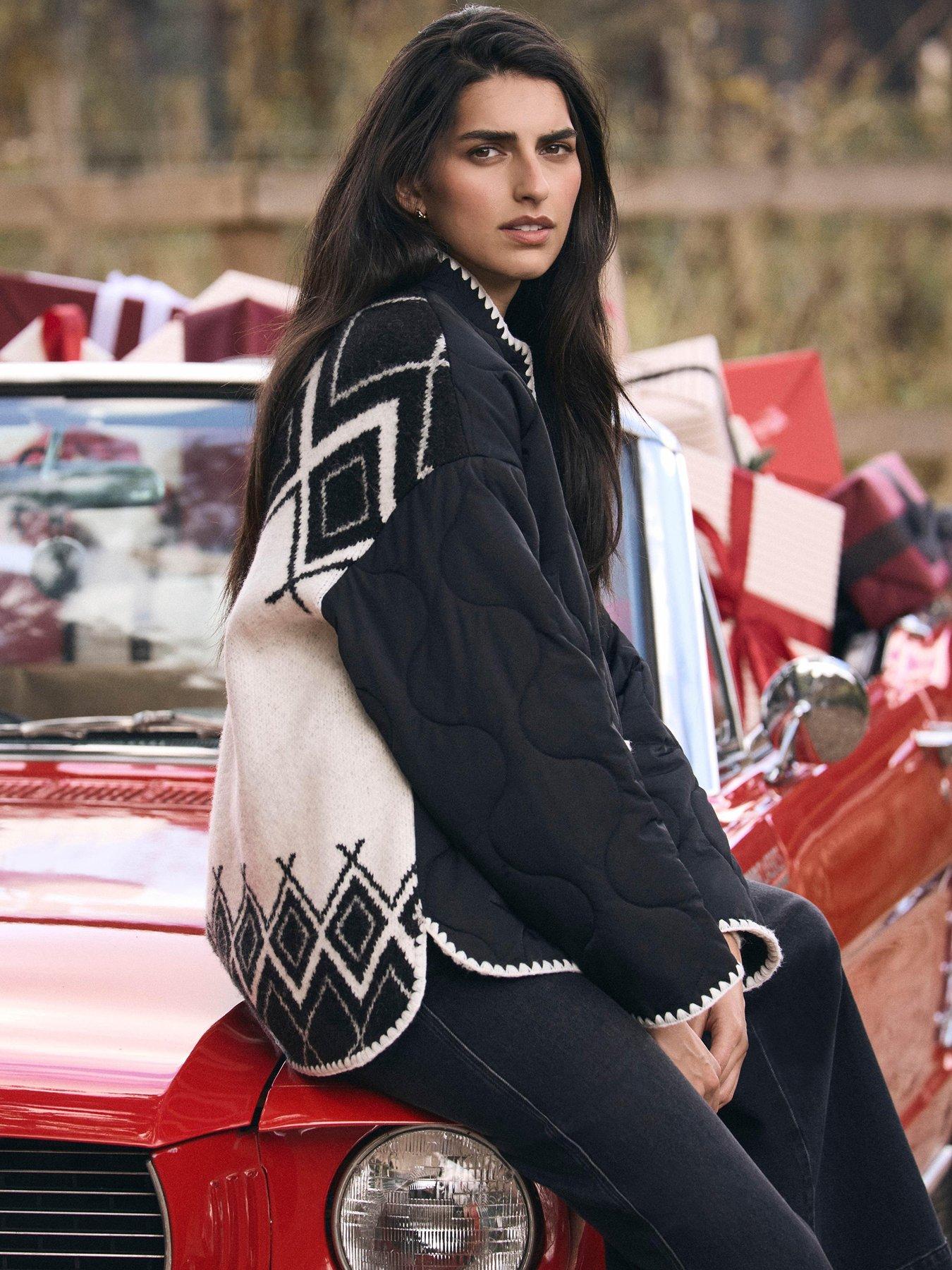Mint Velvet Knit Back Quilted Coat