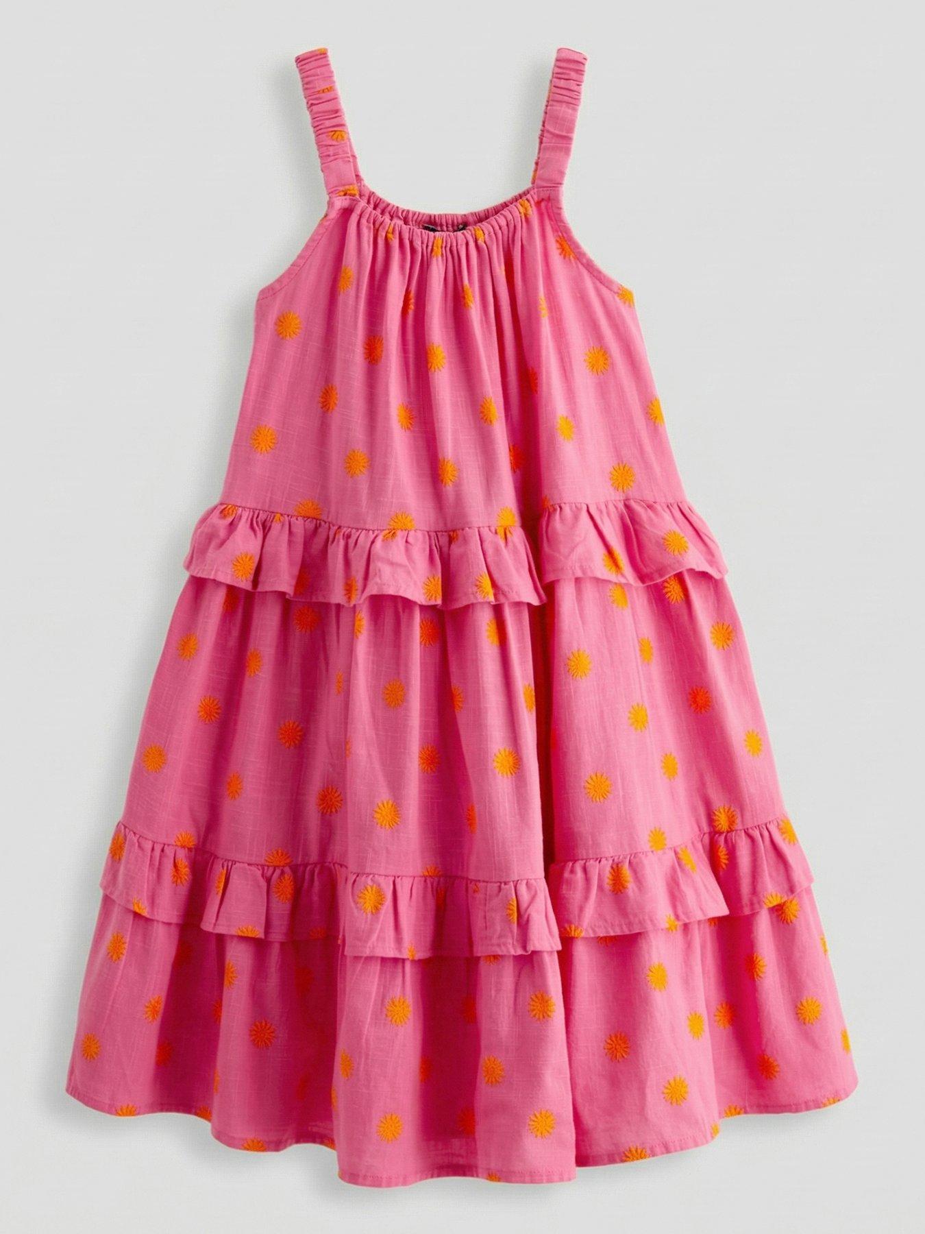 The Very Collection Girls Pink Tiered Printed Summer Dress - Pink