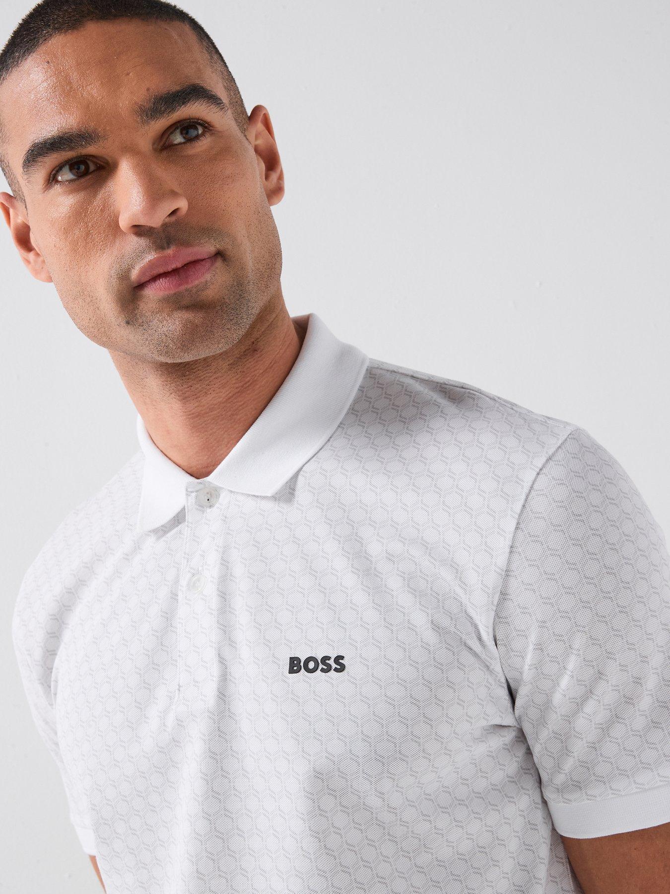 Image 4 of 4 of BOSS Mens Golf Chip Pattern Polo - White