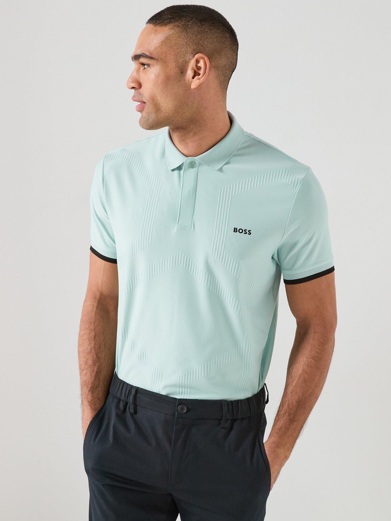Image 1 of 6 of BOSS Mens Golf Chip Hexagonal Polo - Blue